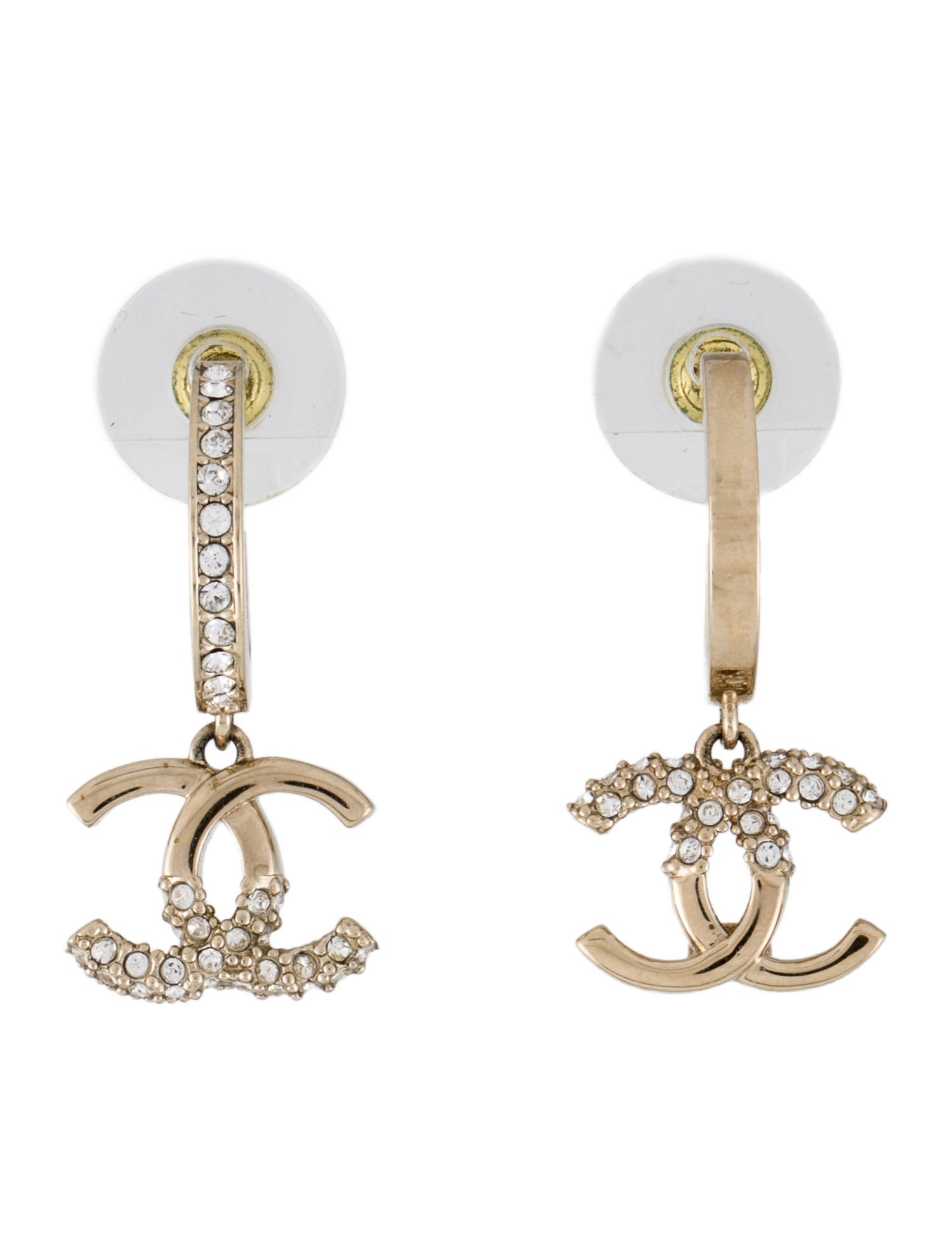 Chanel Strass CC Hoop Drop Earrings