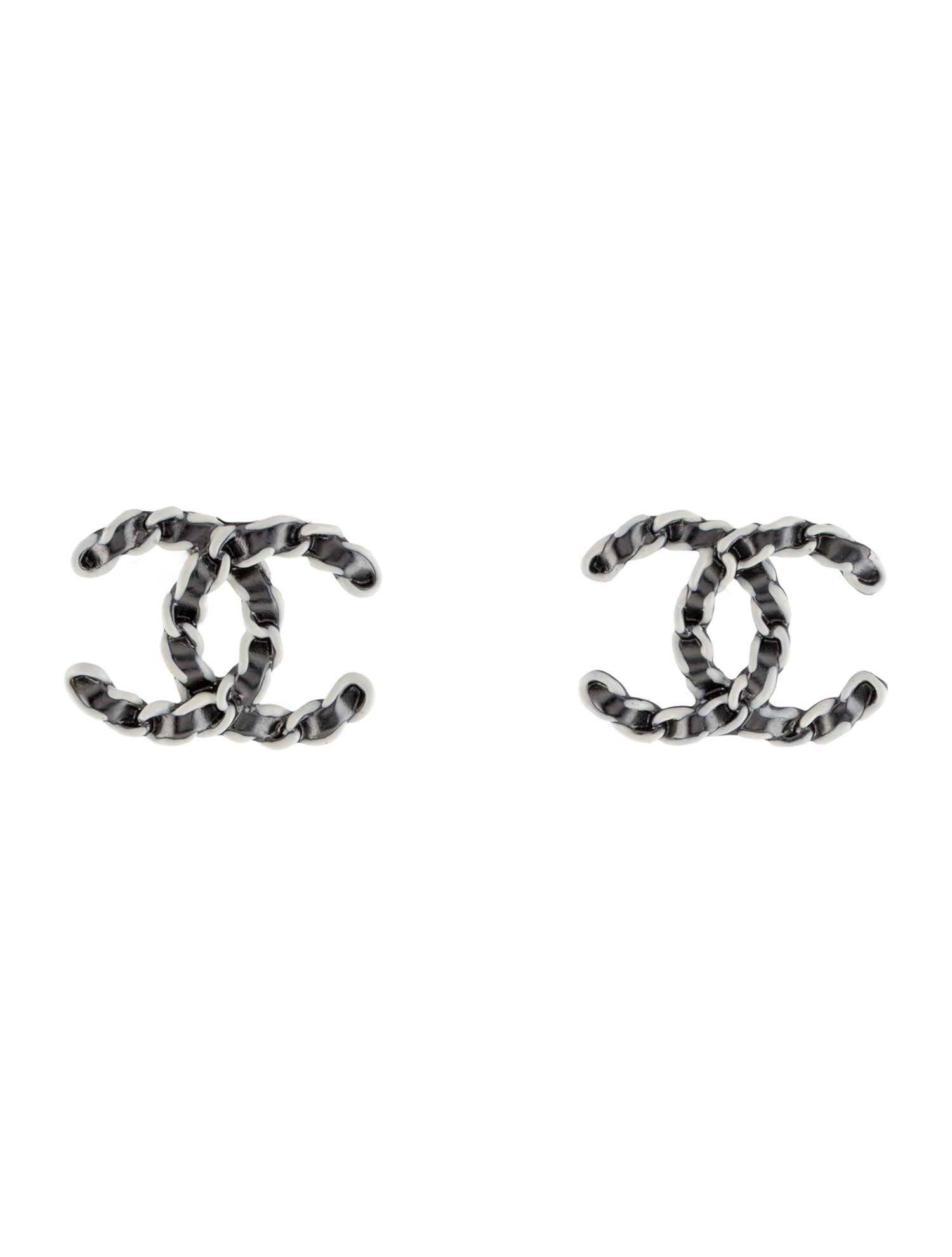 Chanel Enamel Chain Woven CC Stud Earrings