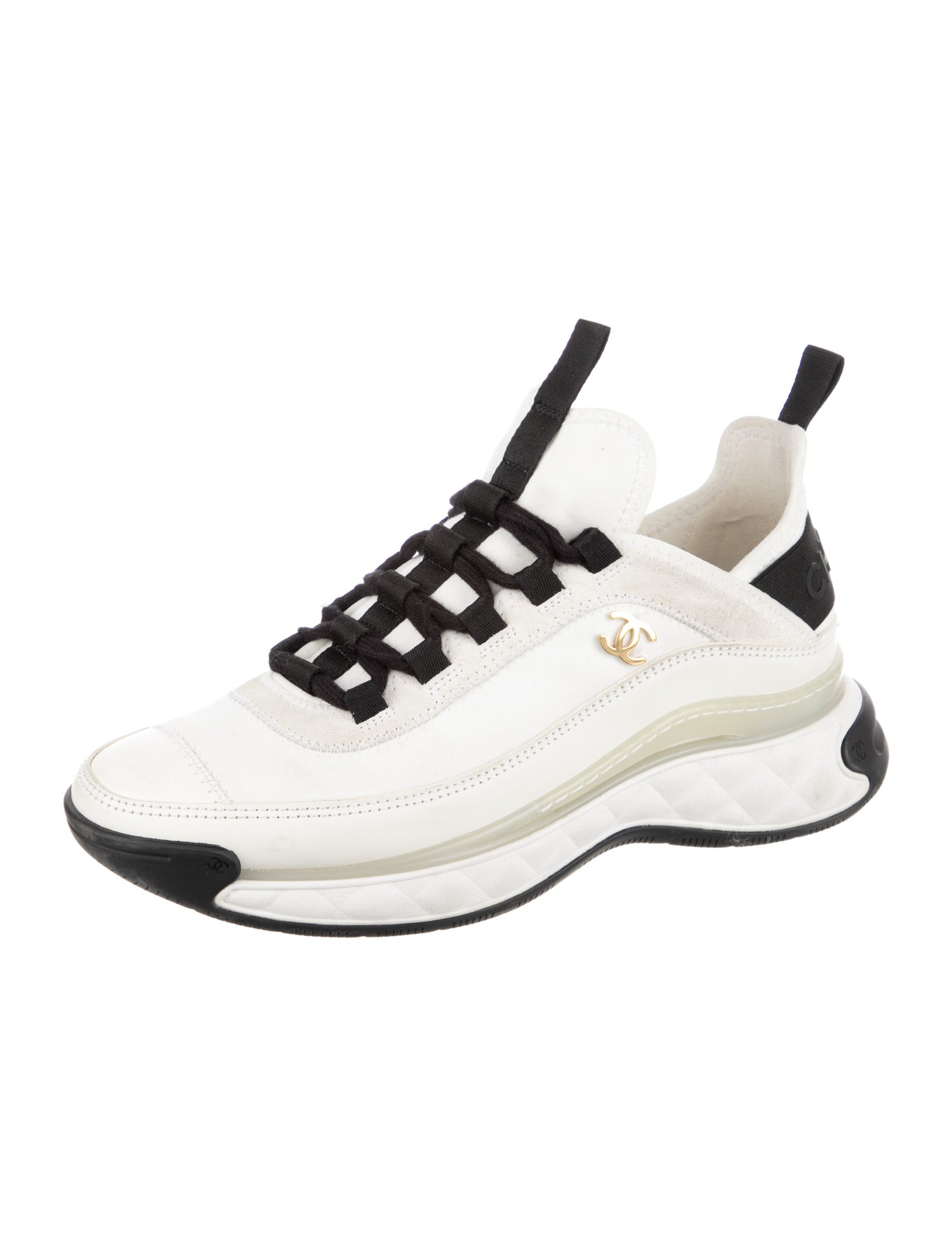 Chanel Interlocking CC Logo Leather Trim Embellishment Sneakers