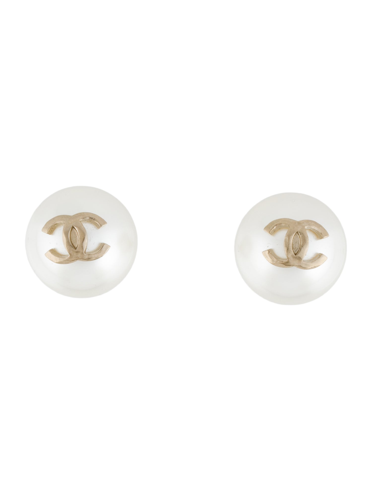 Chanel Faux Pearl CC Stud Earrings
