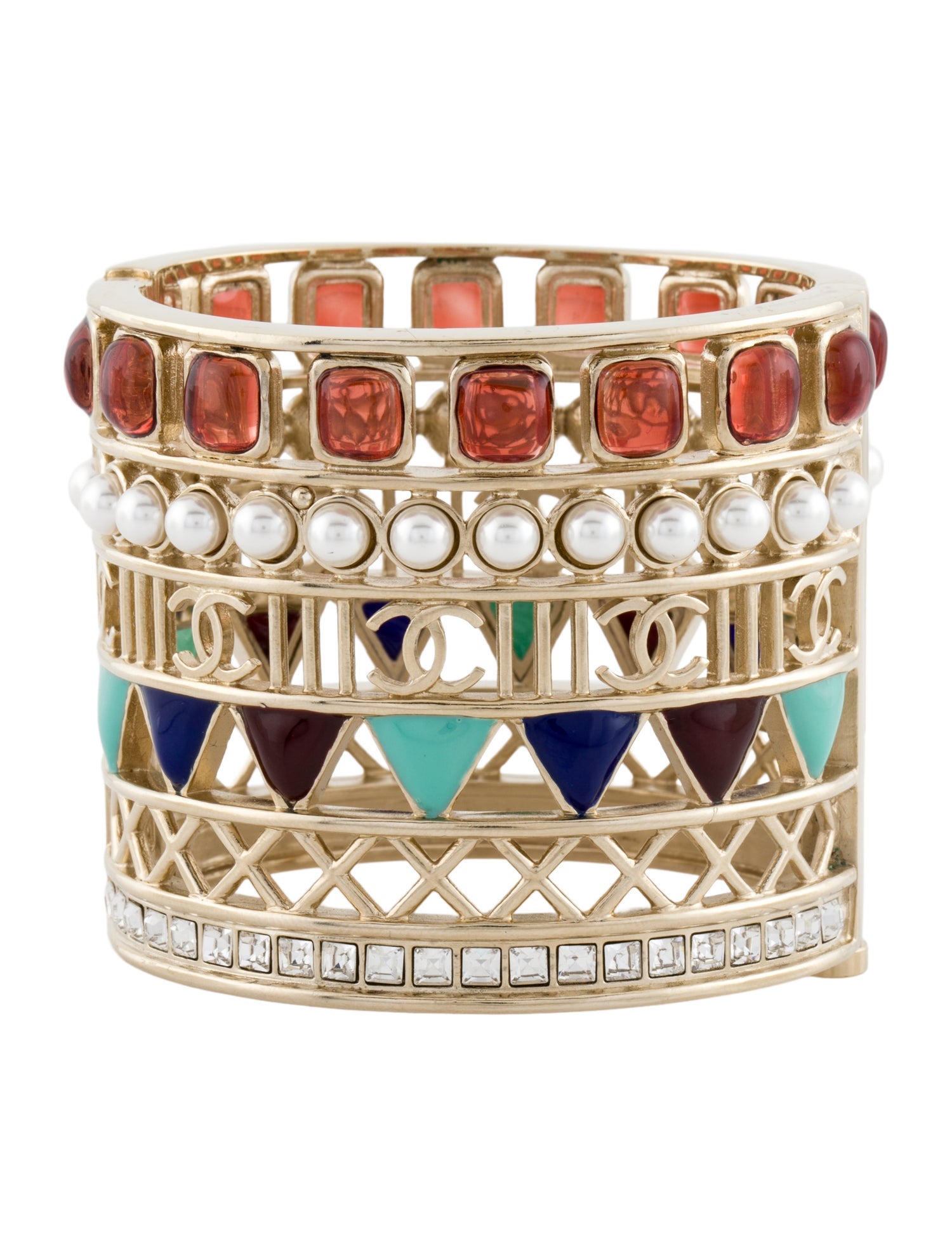 Chanel Faux Pearl, Strass & Resin Hinge Bangle Bracelet