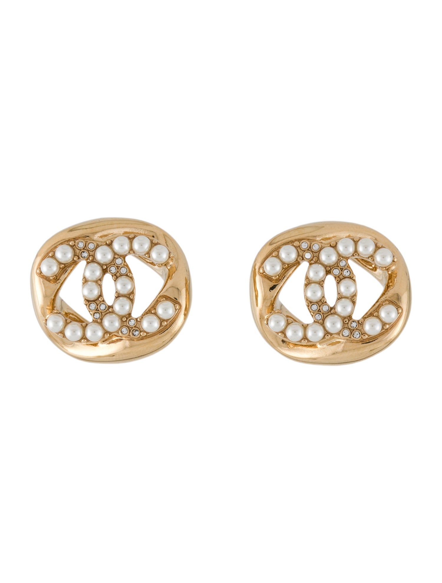 Chanel 2024 Faux Pearl & Strass CC Stud Earrings