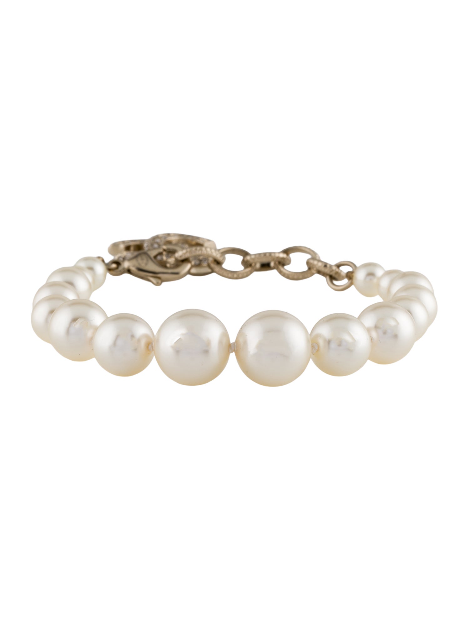 Chanel 2023 Faux Pearl & Strass CC Bead Bracelet