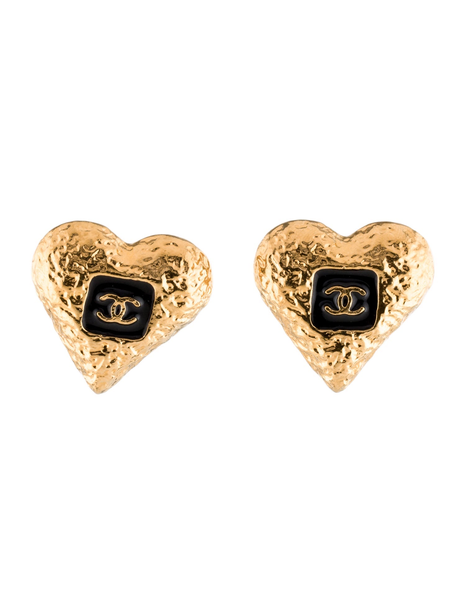 Chanel 2023 Enamel CC Heart Stud Earrings