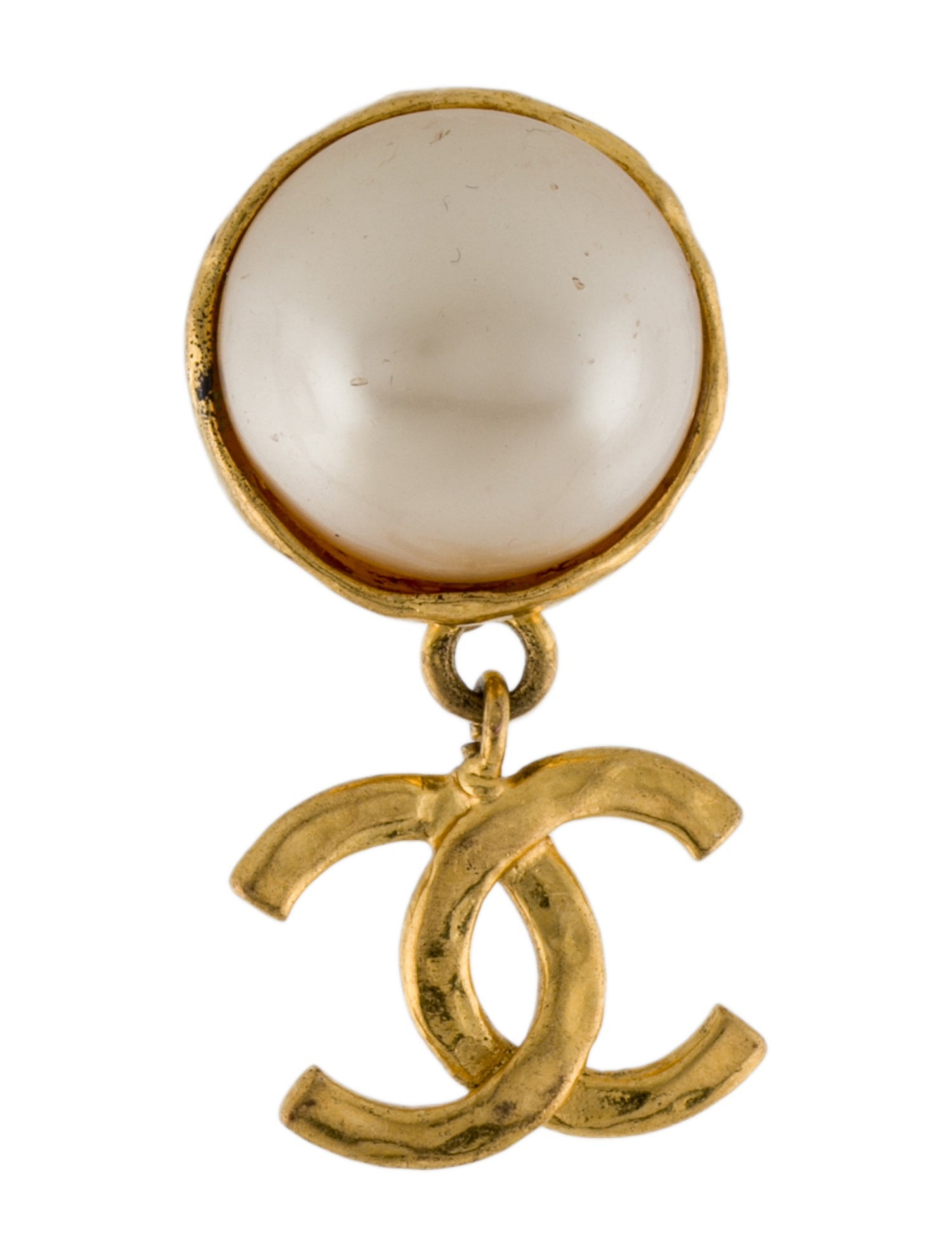 Chanel Vintage Faux Pearl CC Single Clip-on Drop Earring