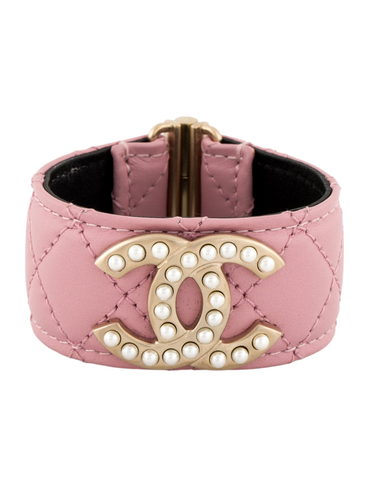 Chanel Leather & Faux Pearl CC Quilted Wrap Bracelet