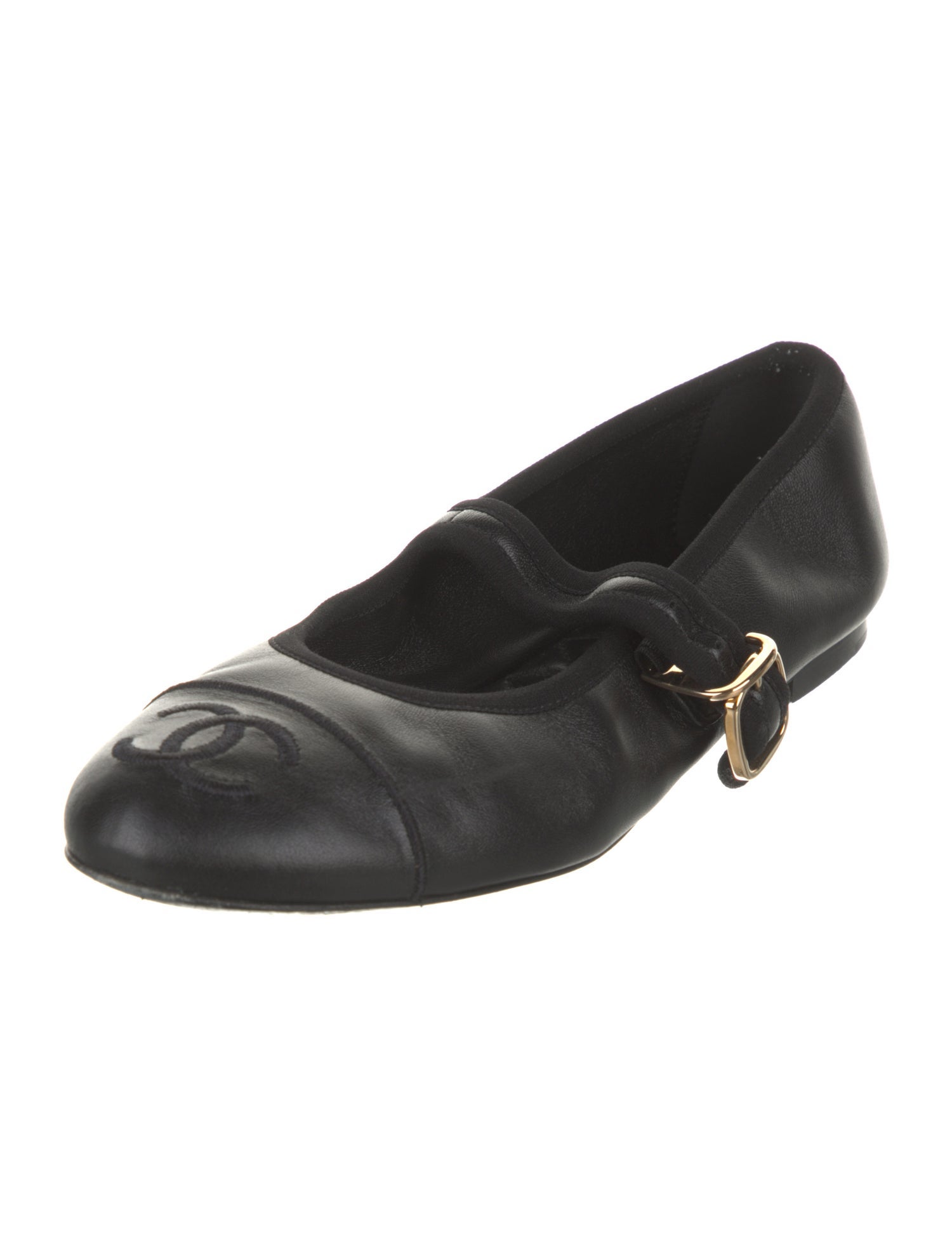 Chanel Interlocking CC Logo Leather Ballet Flats