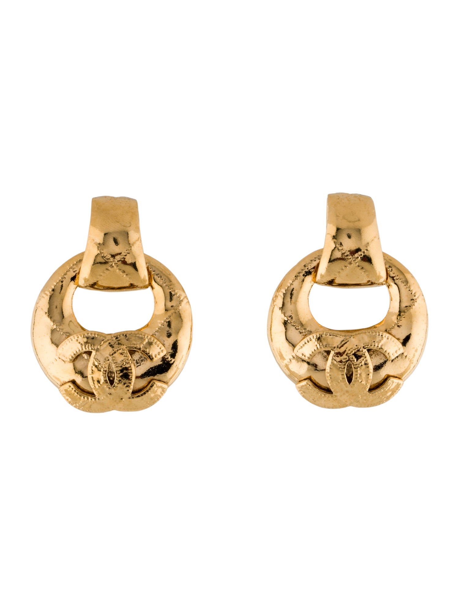Chanel Vintage Quilted CC Clip-On Drop Earrings