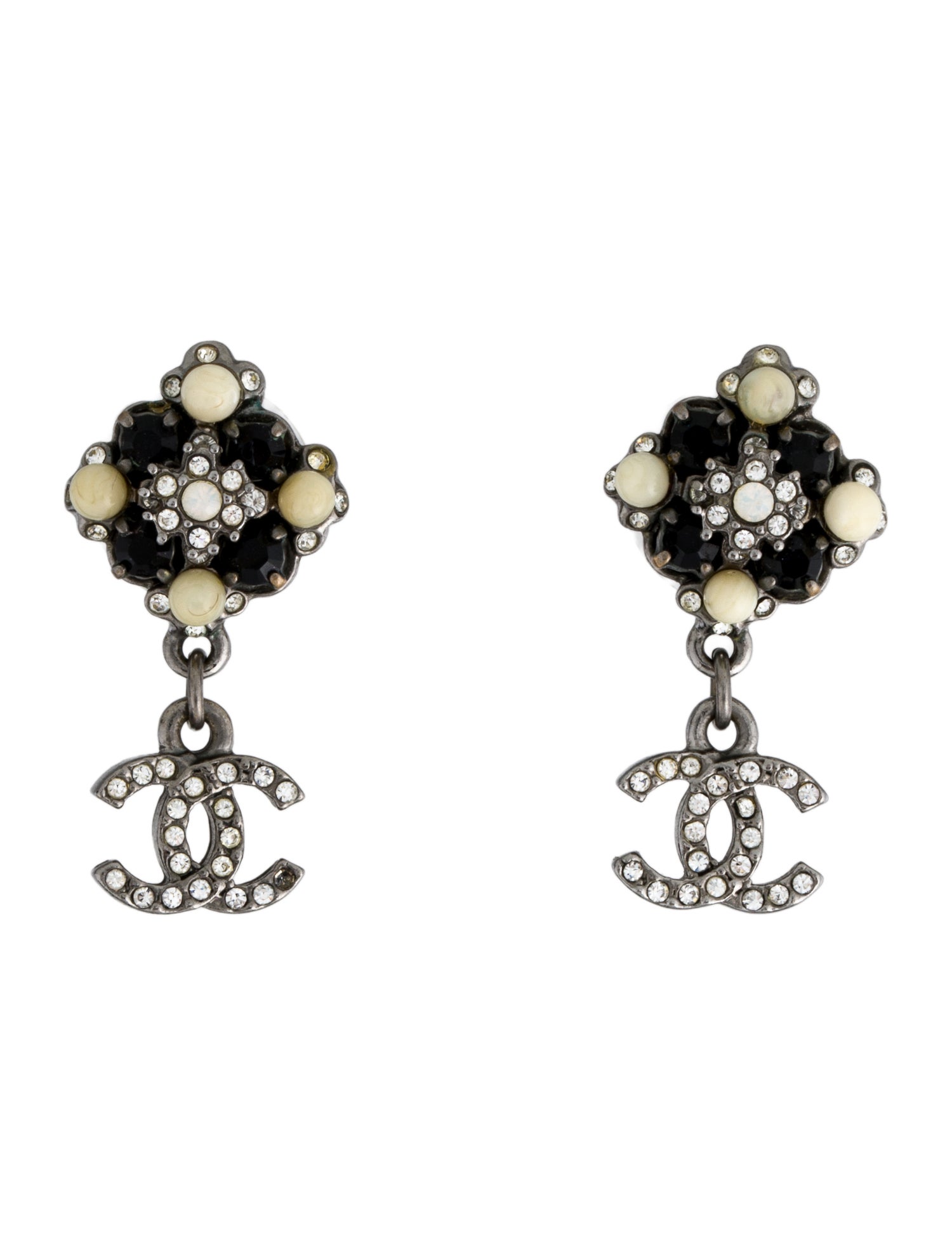 Chanel Strass & Resin CC Logo Drop Earrings