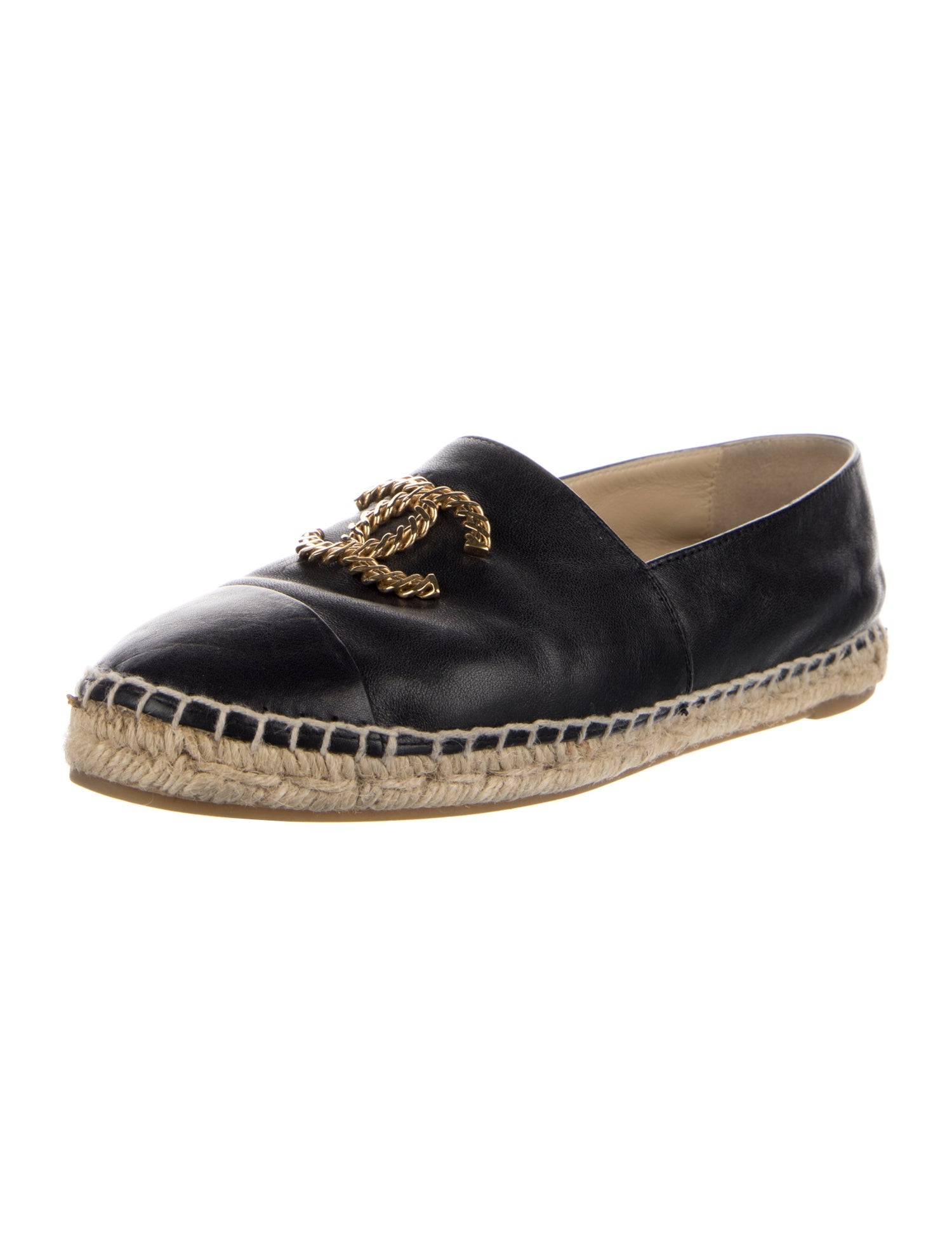 Chanel Interlocking CC Logo Leather Espadrilles