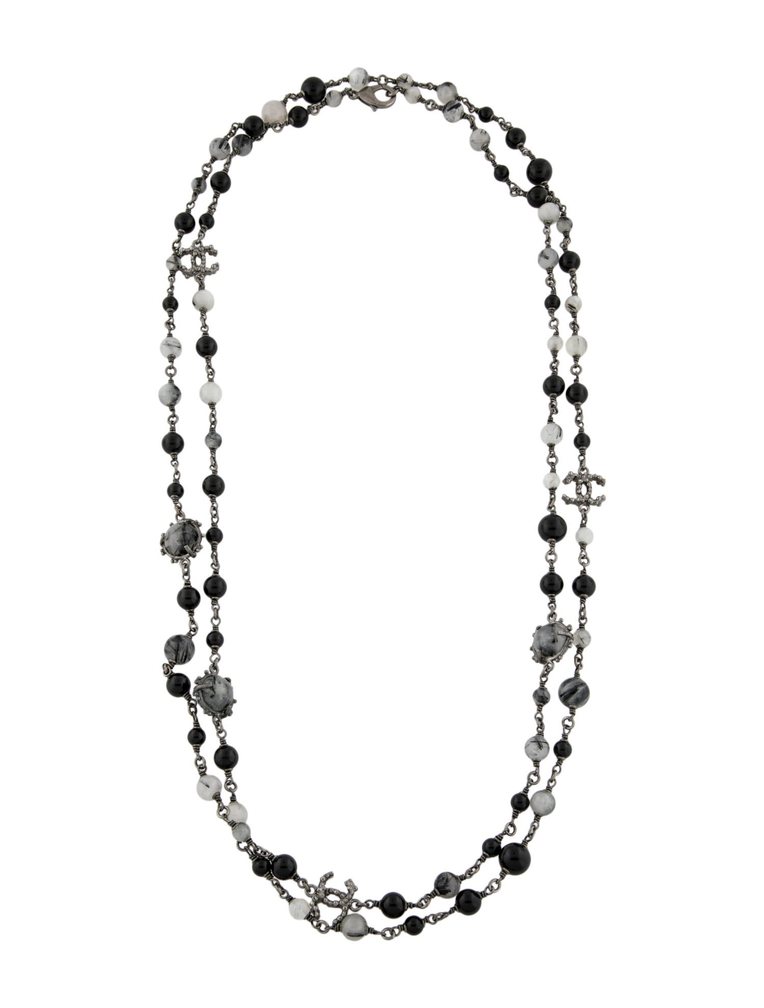 Chanel Faux Pearl, Strass & Resin CC Station Necklace