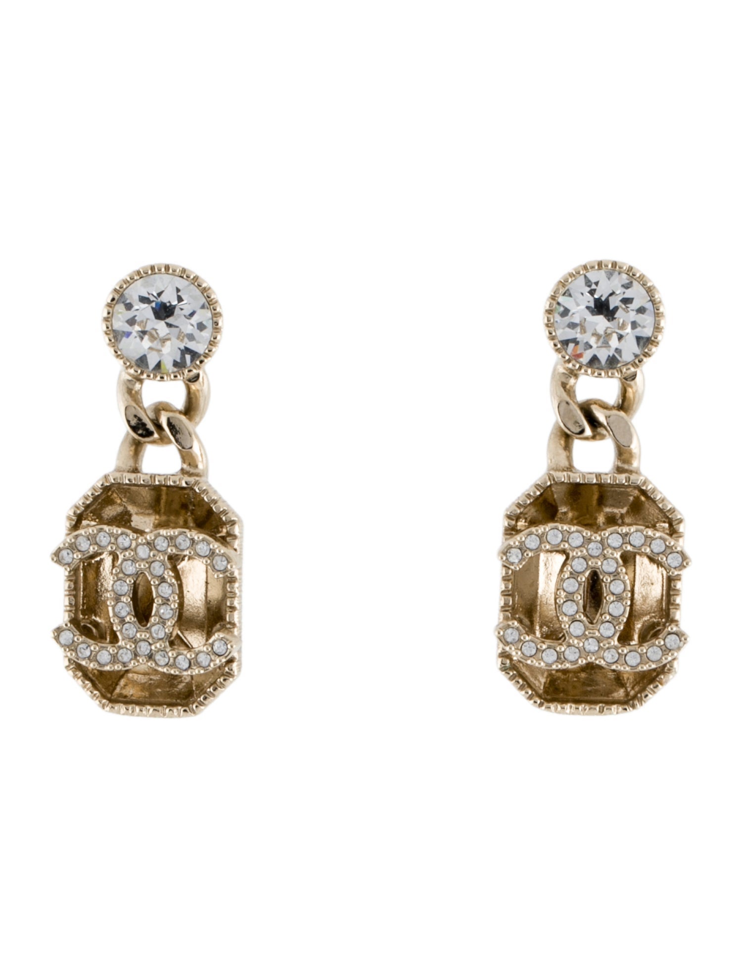 Chanel 2024 Strass CC Drop Earrings