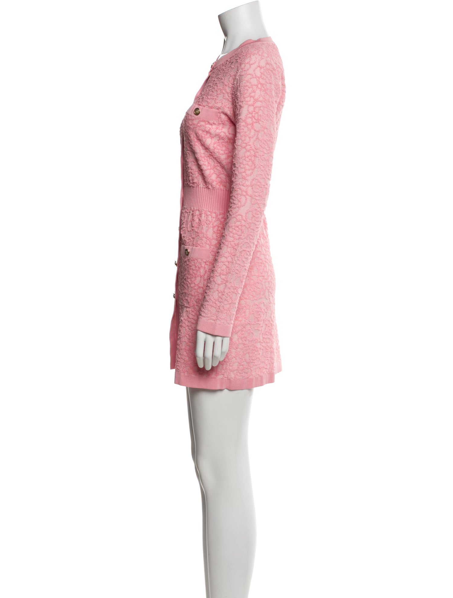 chinese dress ladies Pearl-trimmed Pink tweed dress main image 1