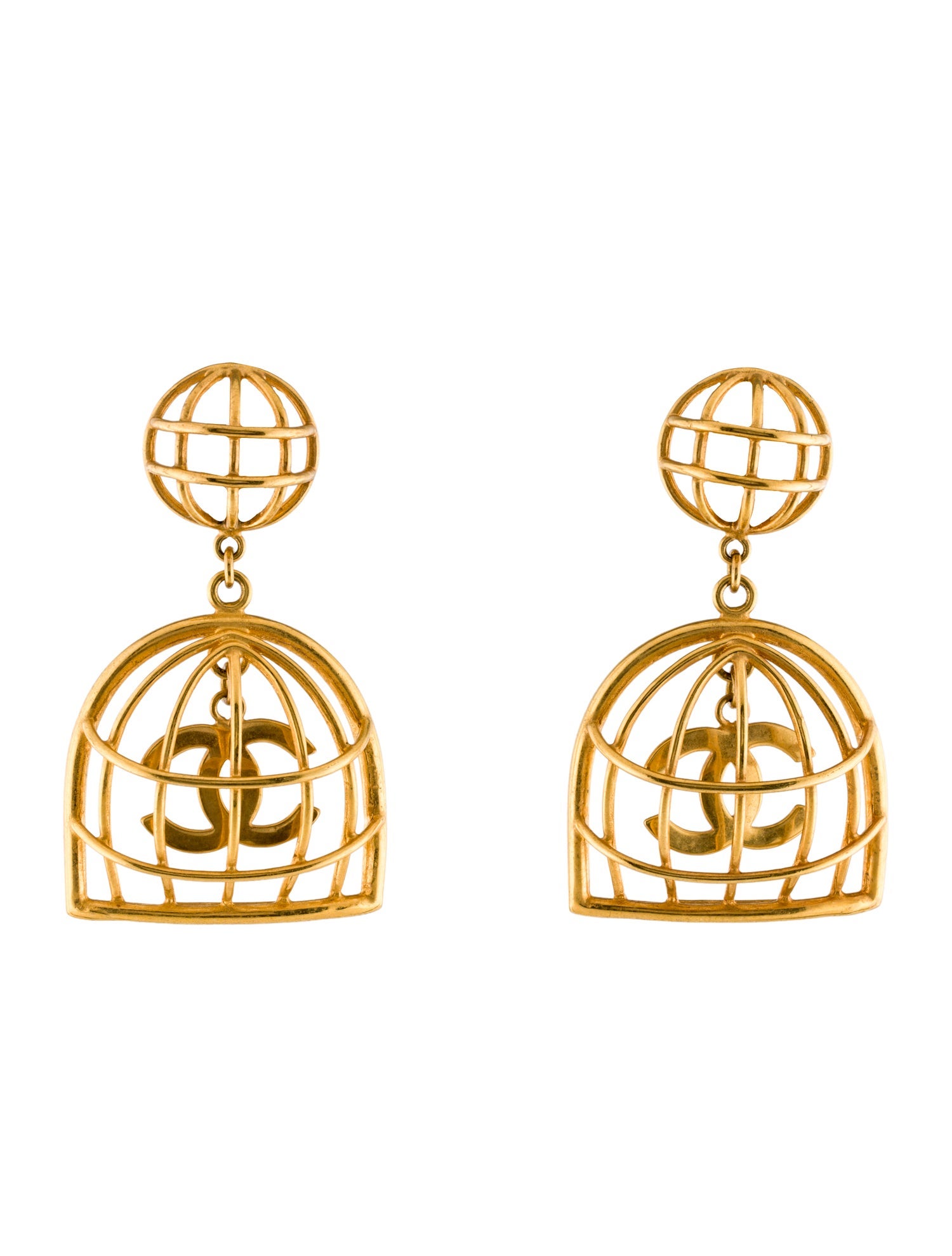 Chanel Vintage CC Cage Clip-On Drop Earrings