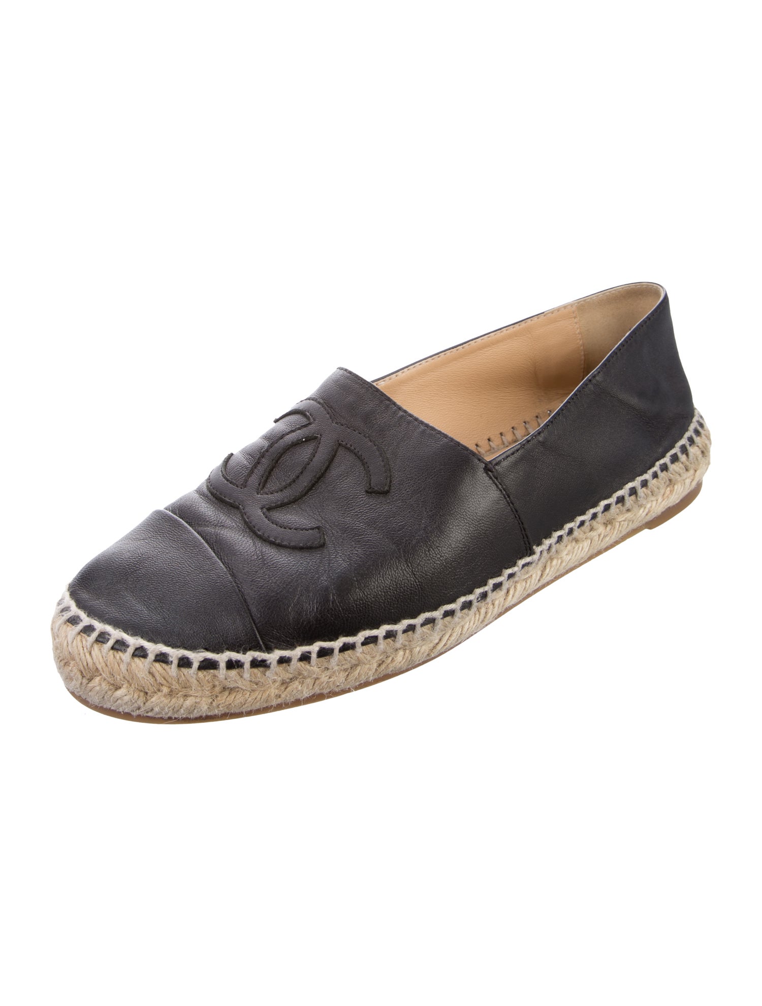 Chanel Interlocking CC Logo Leather Espadrilles
