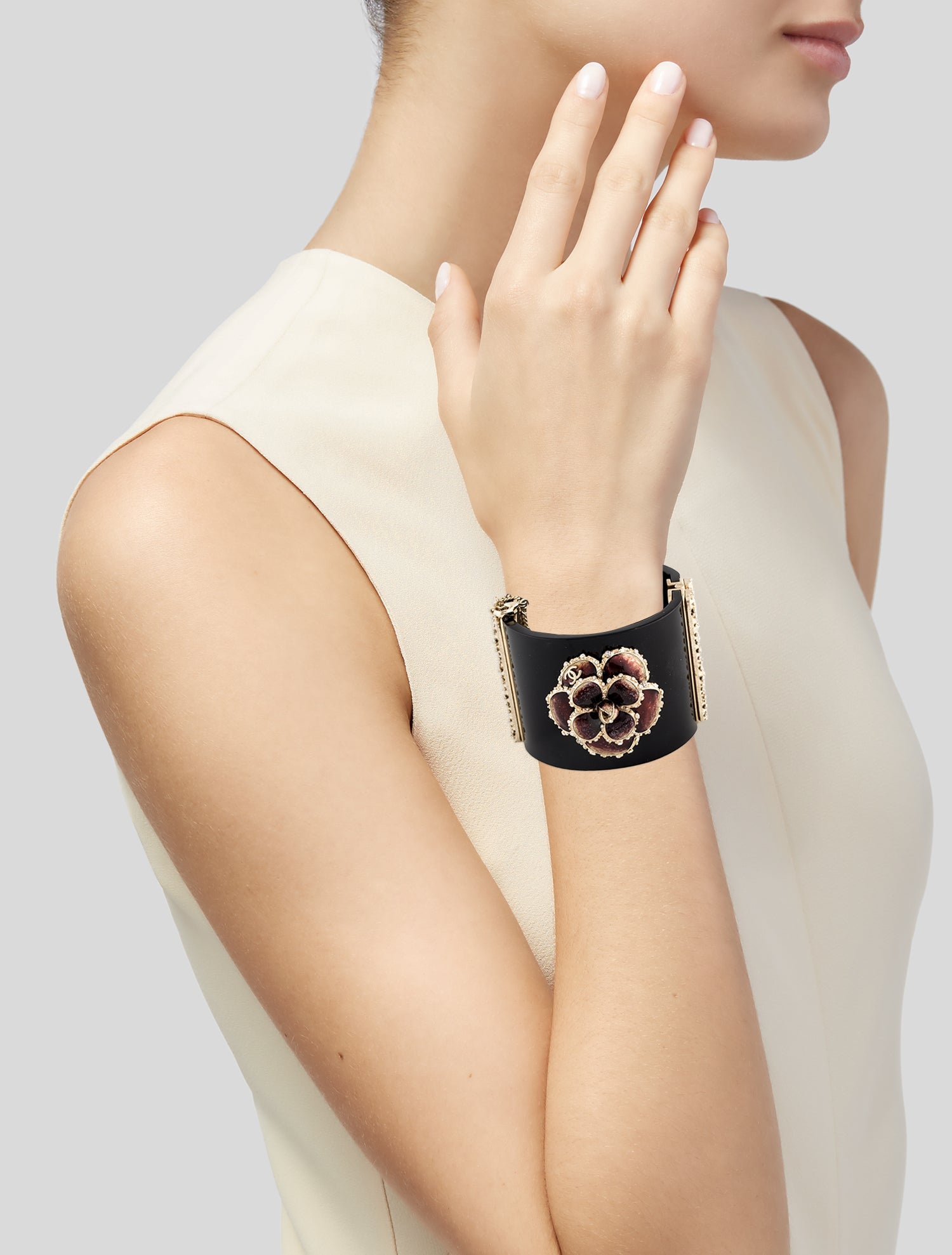 Chanel Resin, Strass & Enamel Camellia Cuff