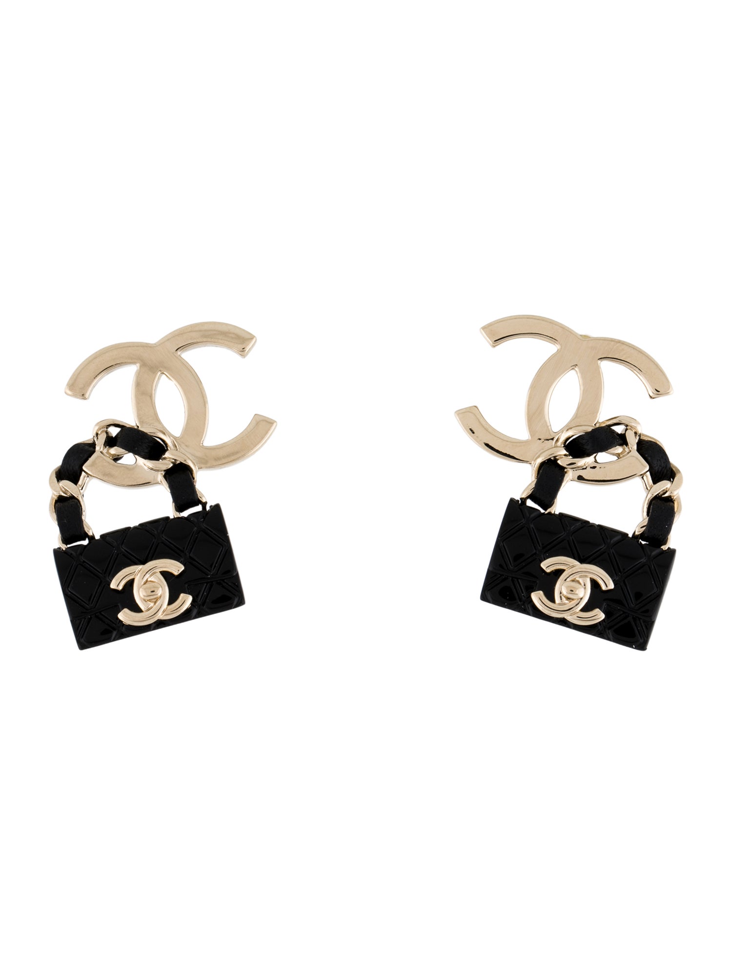 Chanel 2023 Resin & Leather CC Quilted Purse Earrings