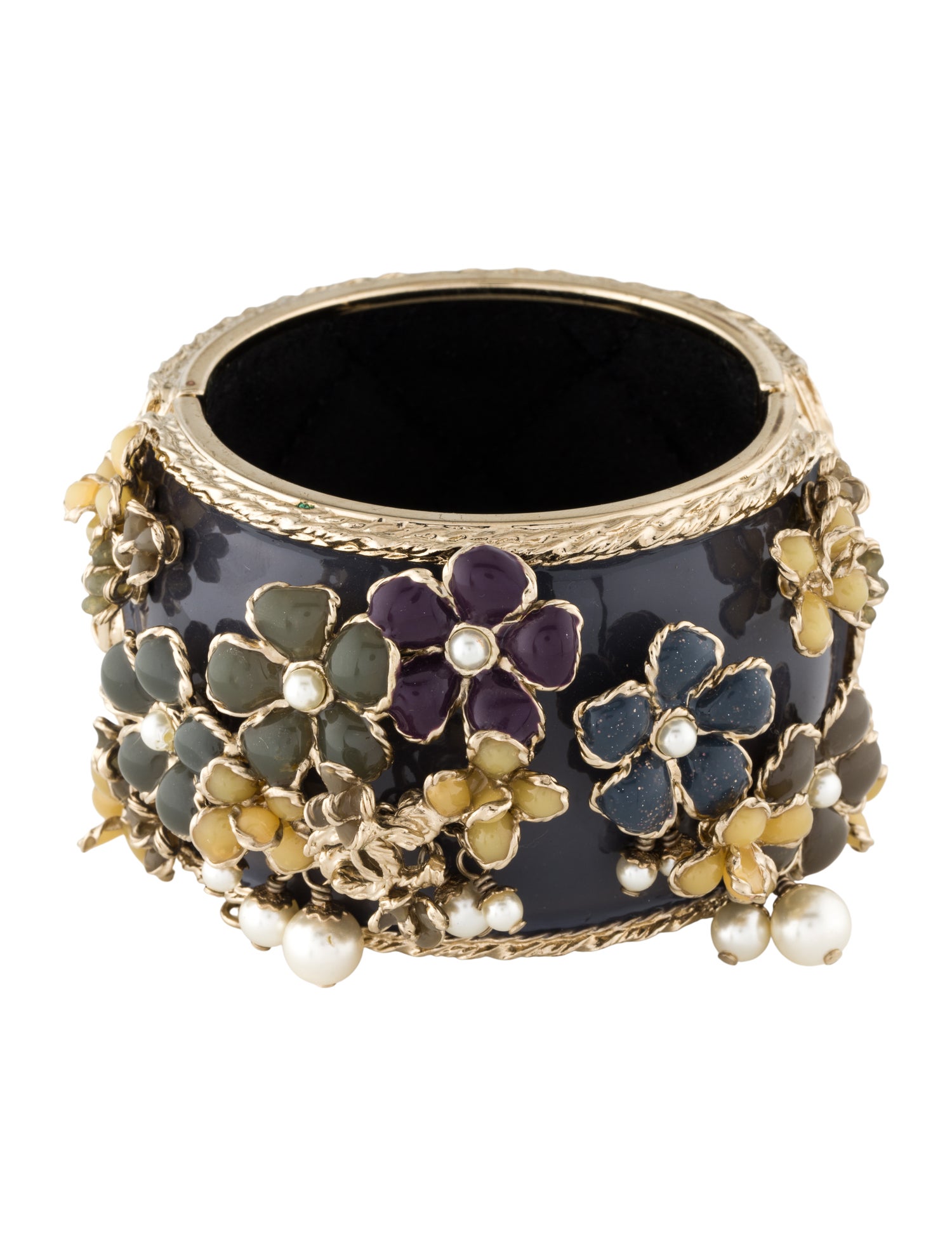 Chanel Faux Pearl, Resin & Enamel CC Hinge Bracelet