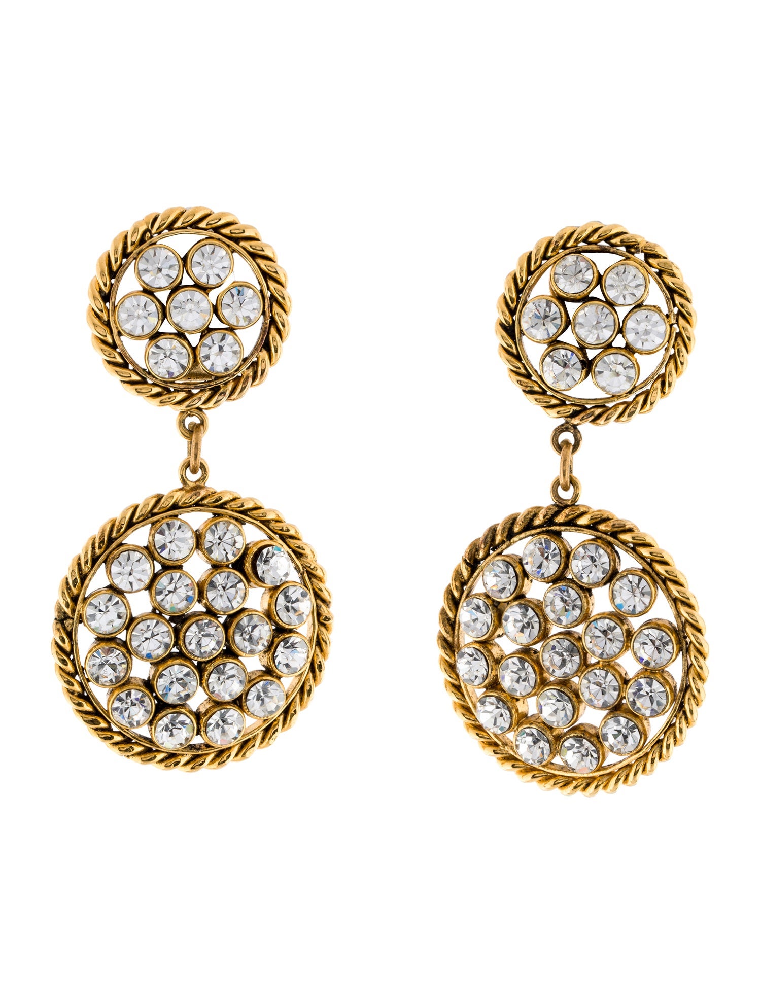 Chanel Vintage Strass Clip-On Drop Earrings
