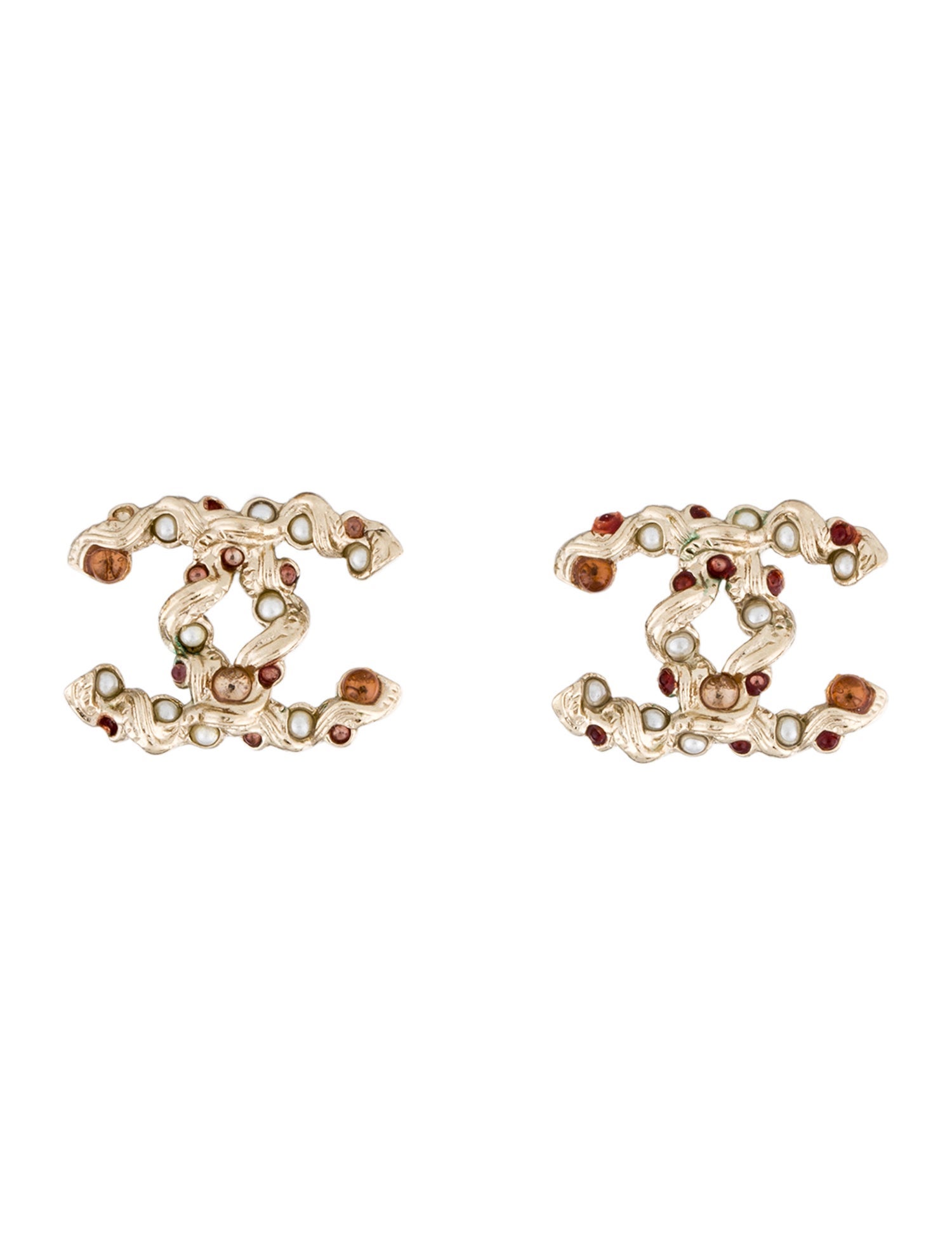 Chanel Faux Pearl & Resin CC Stud Earrings