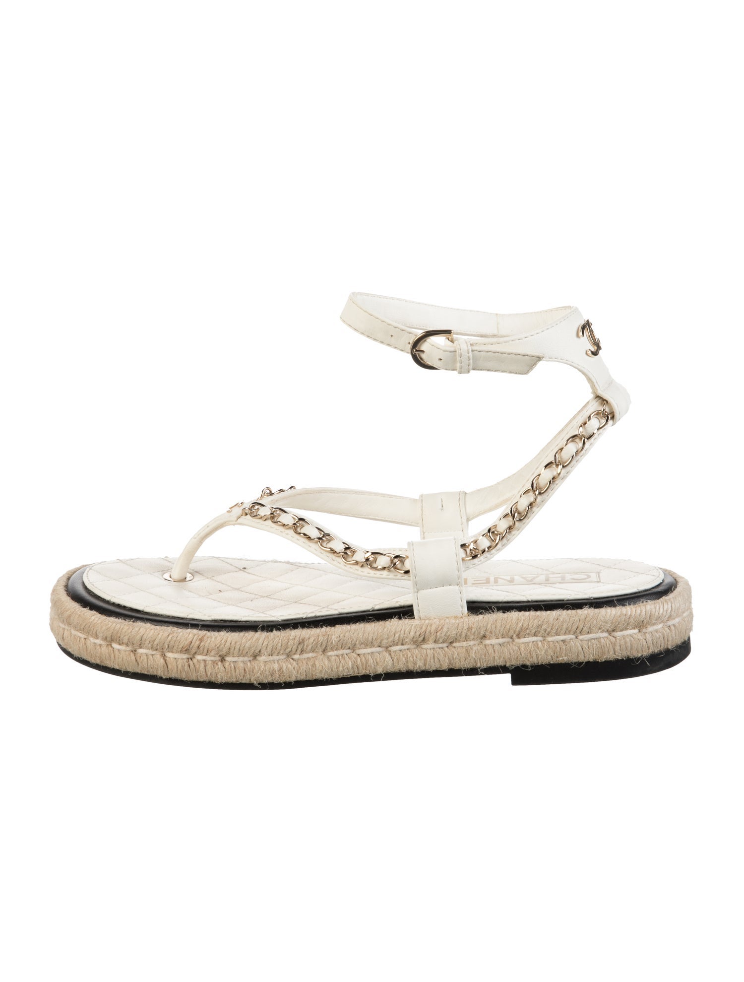 Chanel Interlocking CC Logo Leather Espadrilles