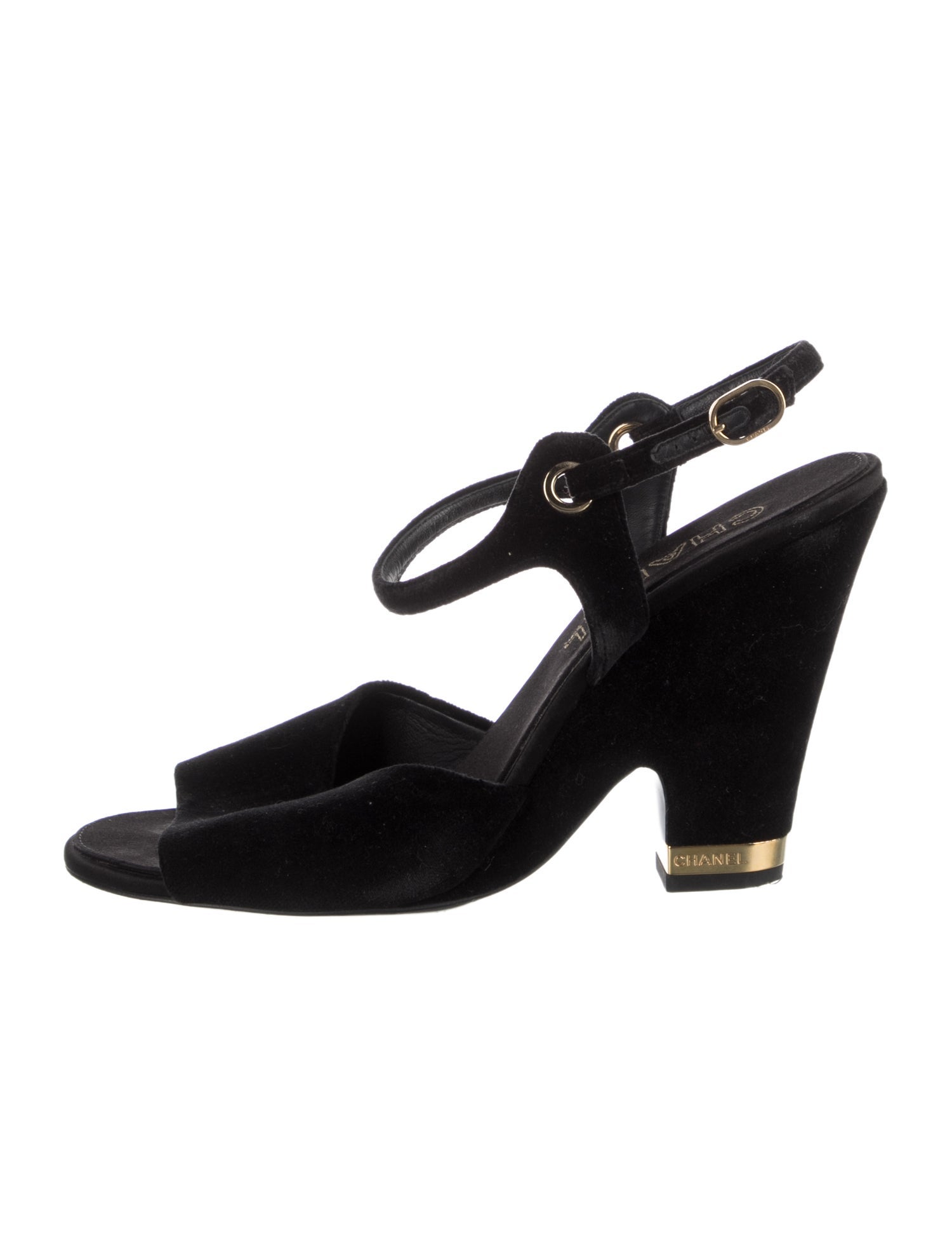 Chanel Interlocking CC Logo Velvet Slingback Sandals