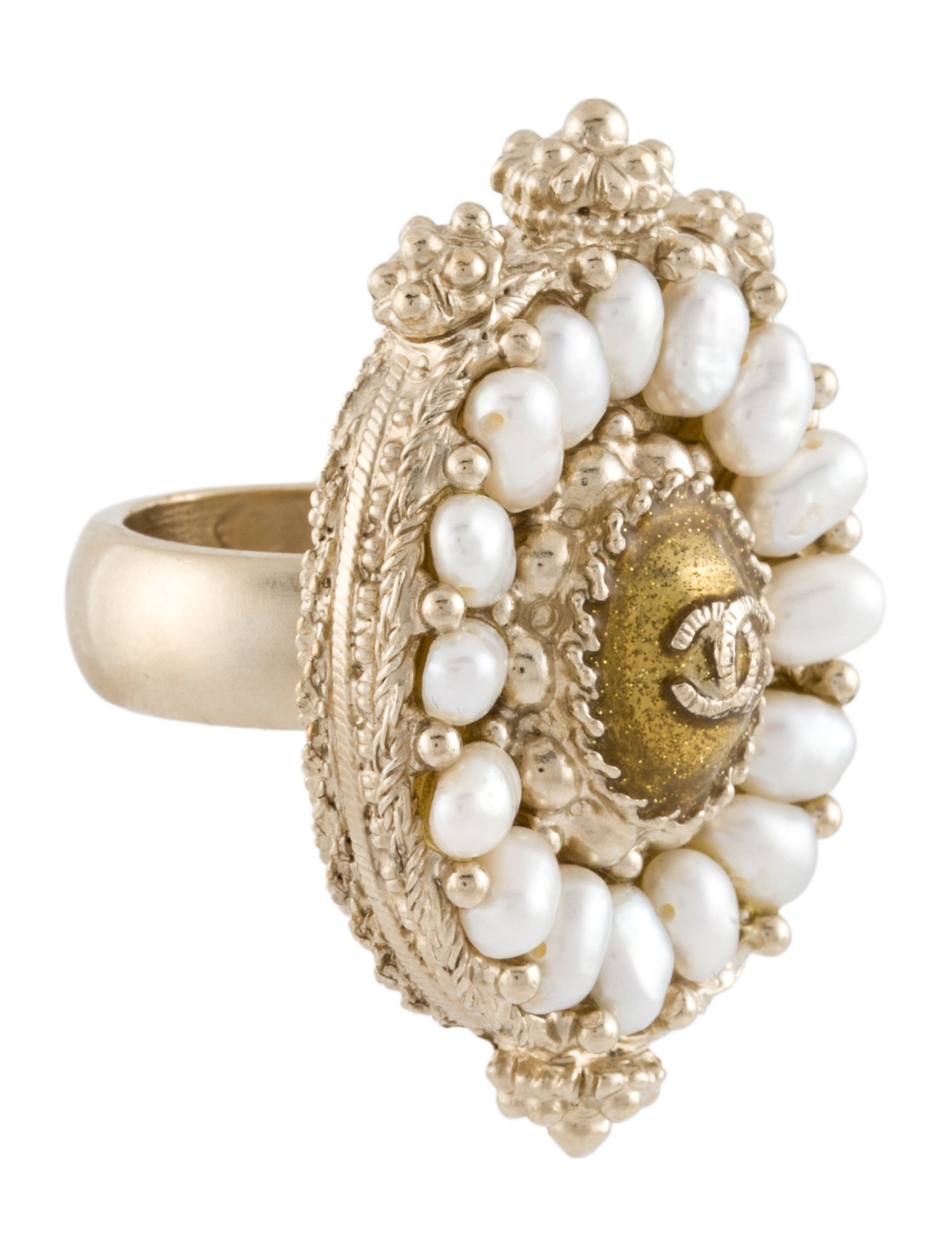 Chanel Pearl & Resin CC Cocktail Ring