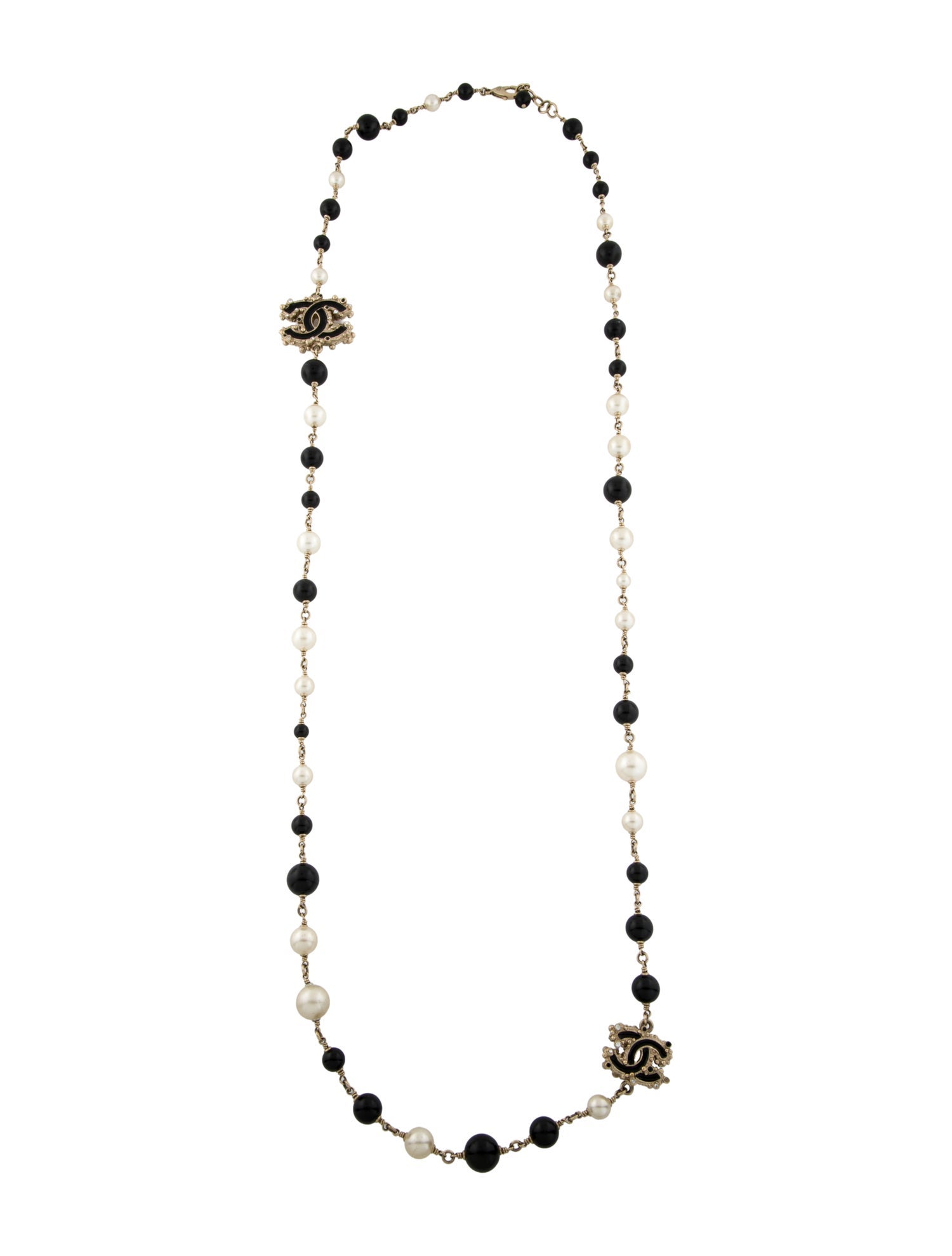 Chanel Faux Pearl, Strass & Enamel CC Station Necklace