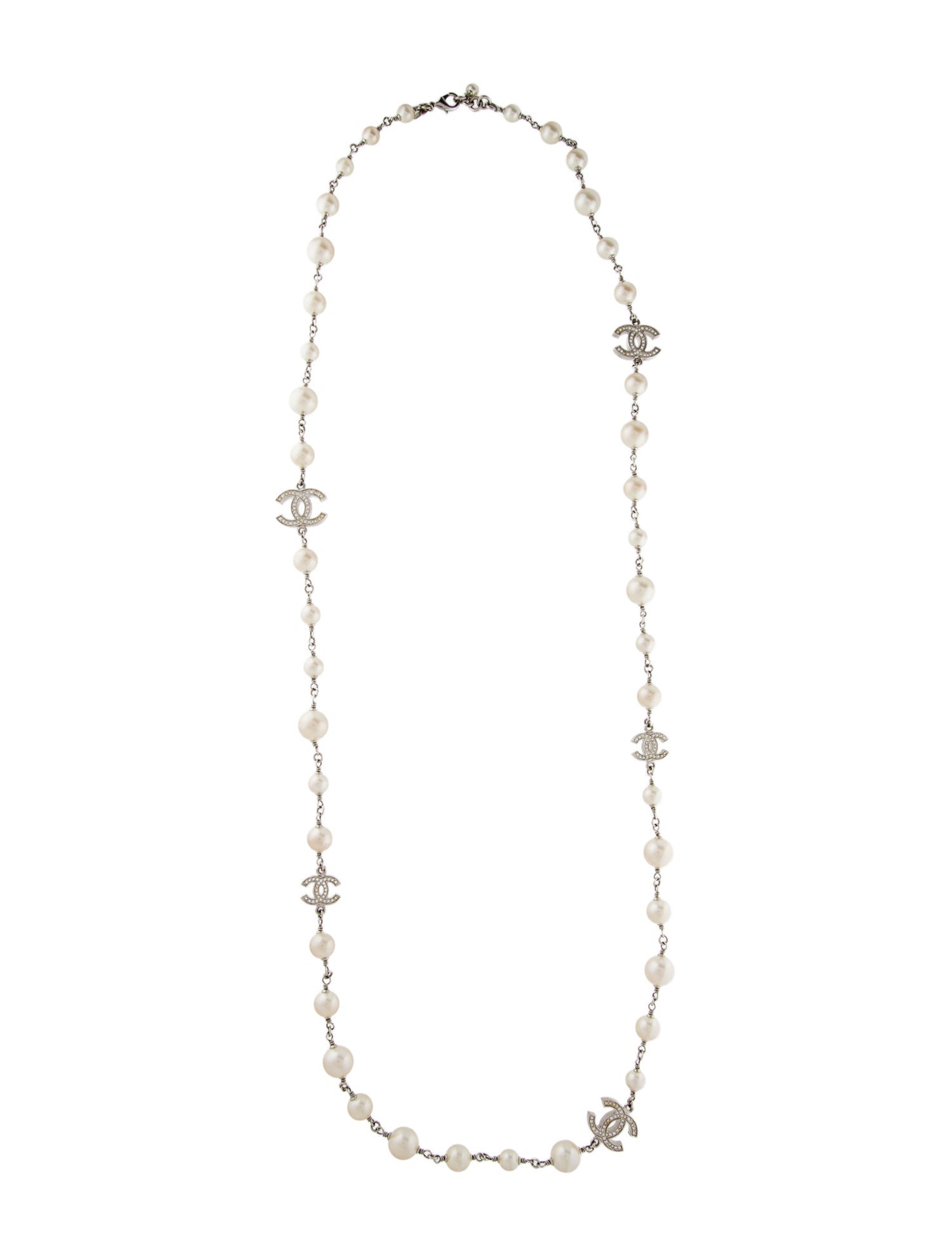 Chanel Faux Pearl & Strass Station Necklace