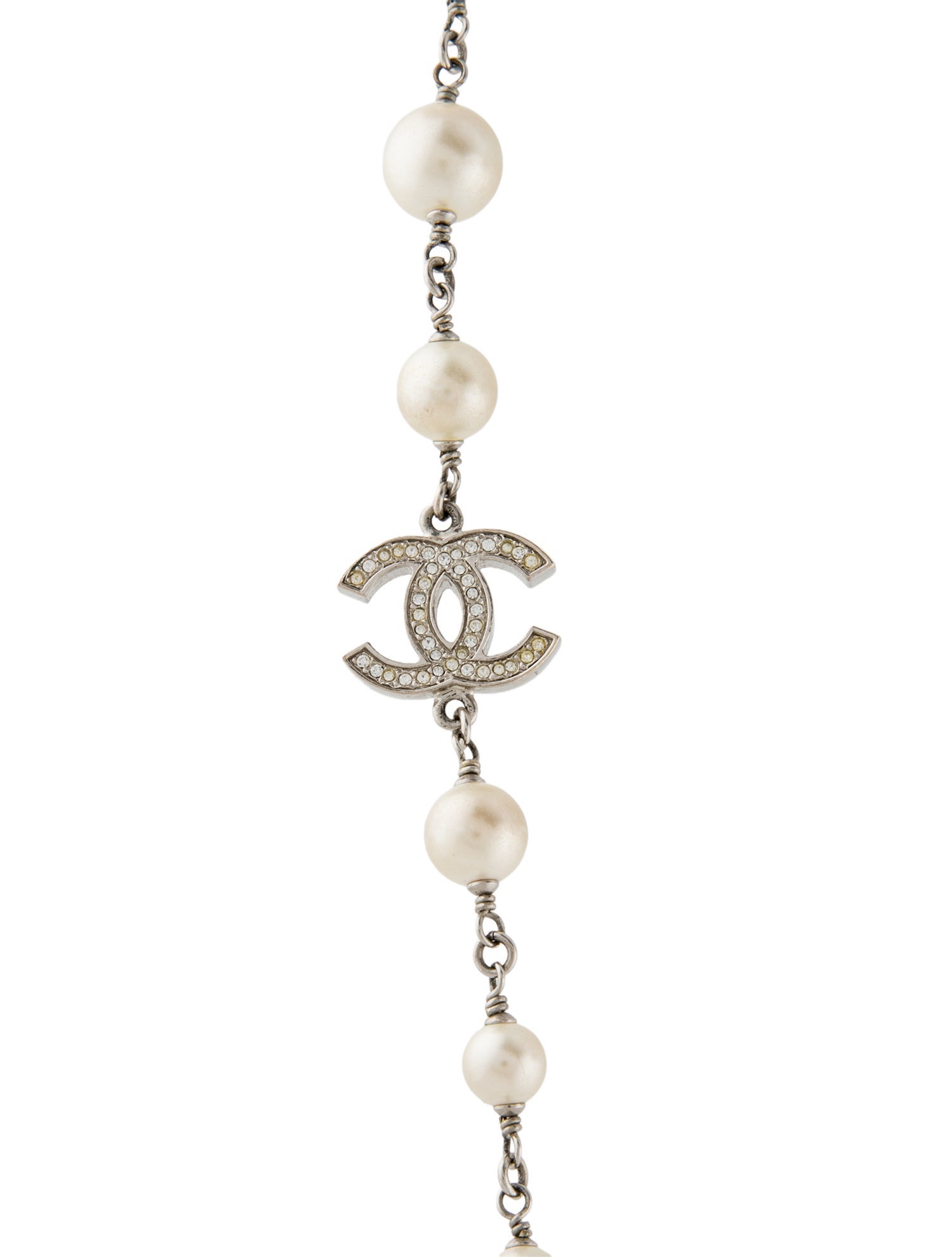 Chanel Faux Pearl & Strass Station Necklace