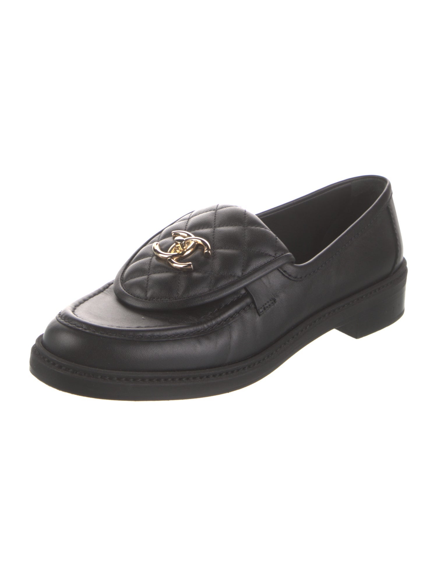 Chanel Interlocking CC Logo Leather Loafers