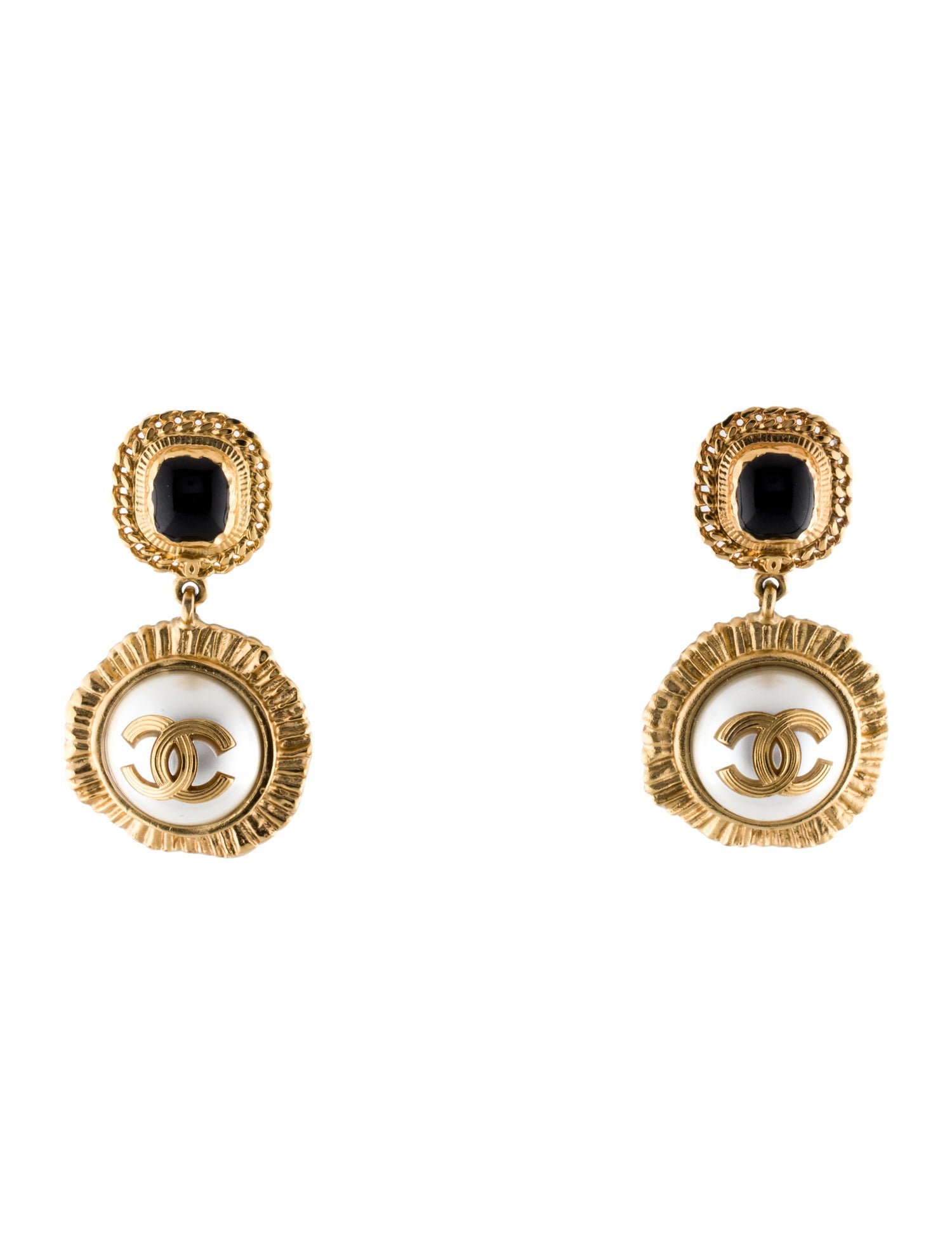 Chanel Faux Pearl & Resin CC Drop Earrings