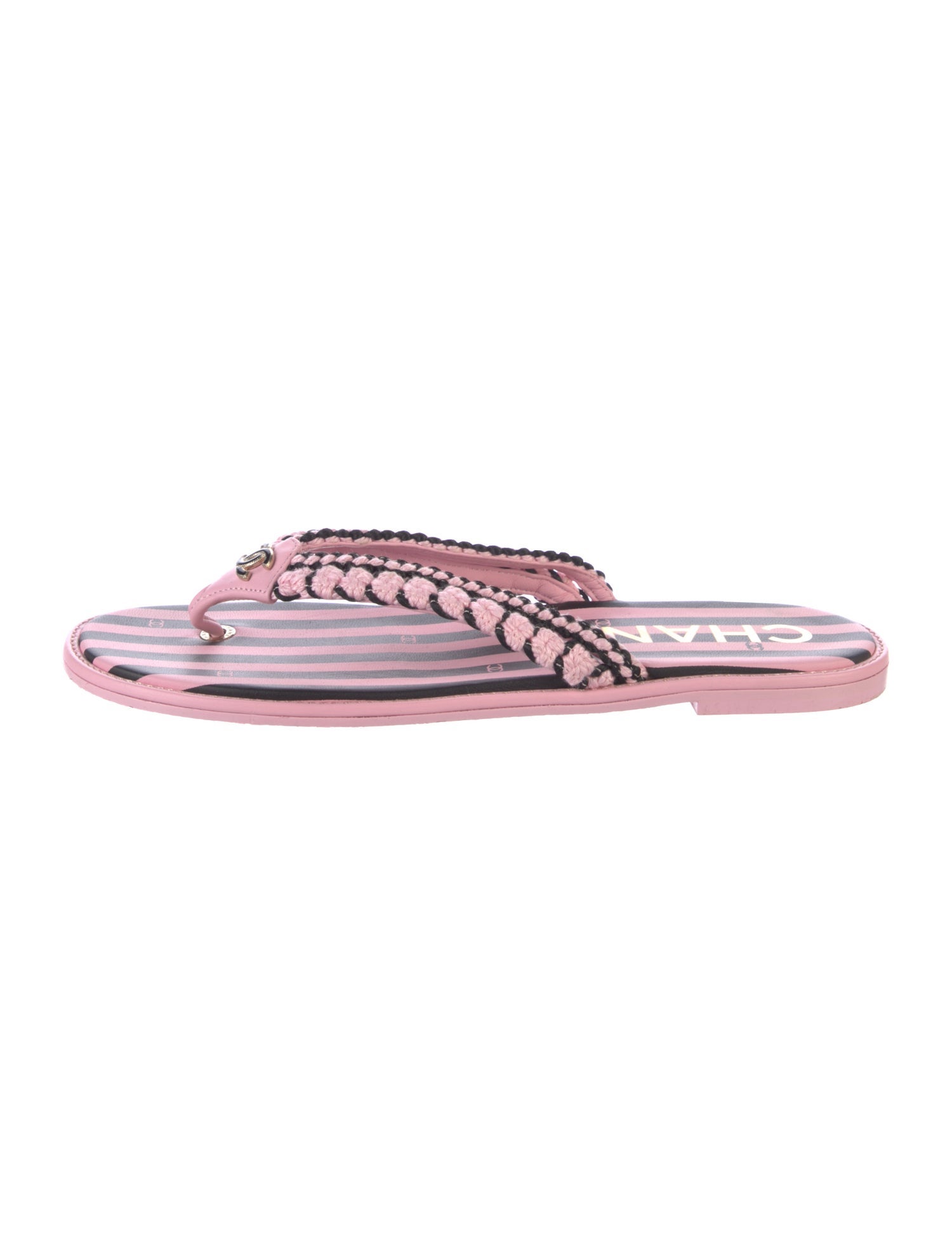 Chanel Striped Flip Flops