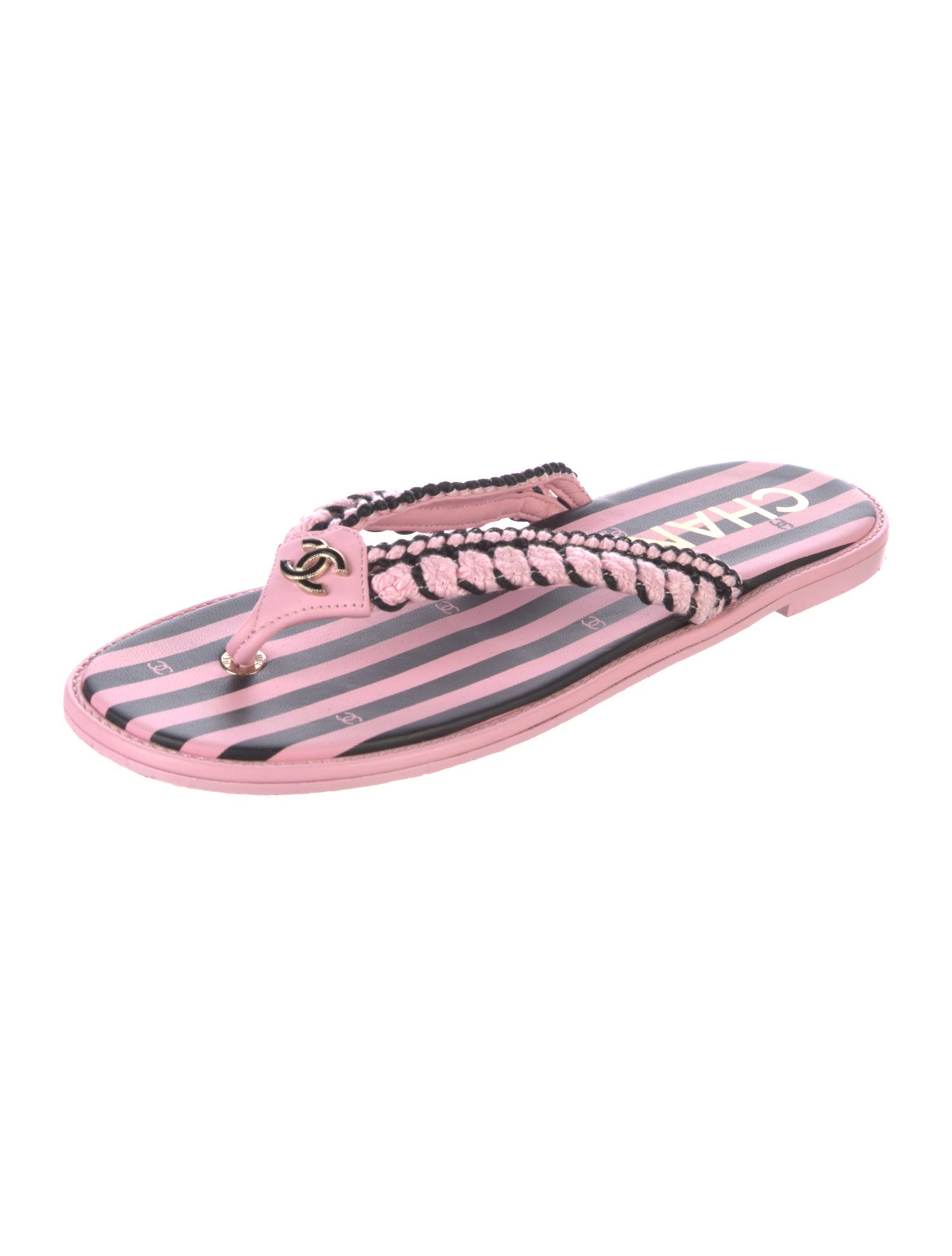Chanel Striped Flip Flops