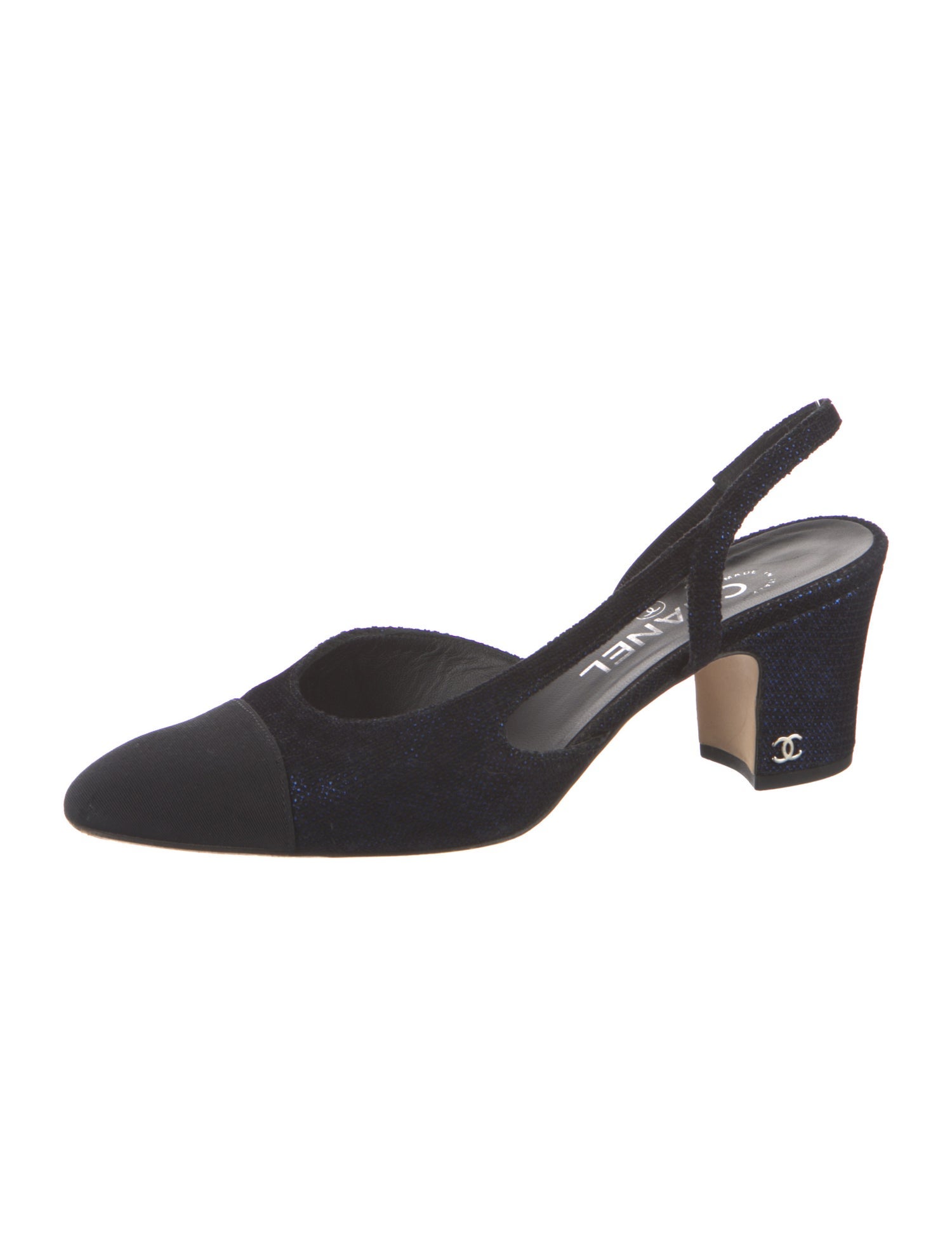 Chanel Interlocking CC Logo Velvet Slingback Pumps