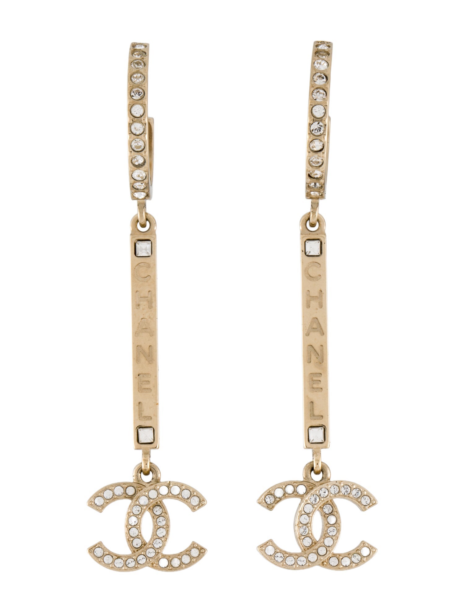 Chanel 2021 Strass CC Drop Earrings