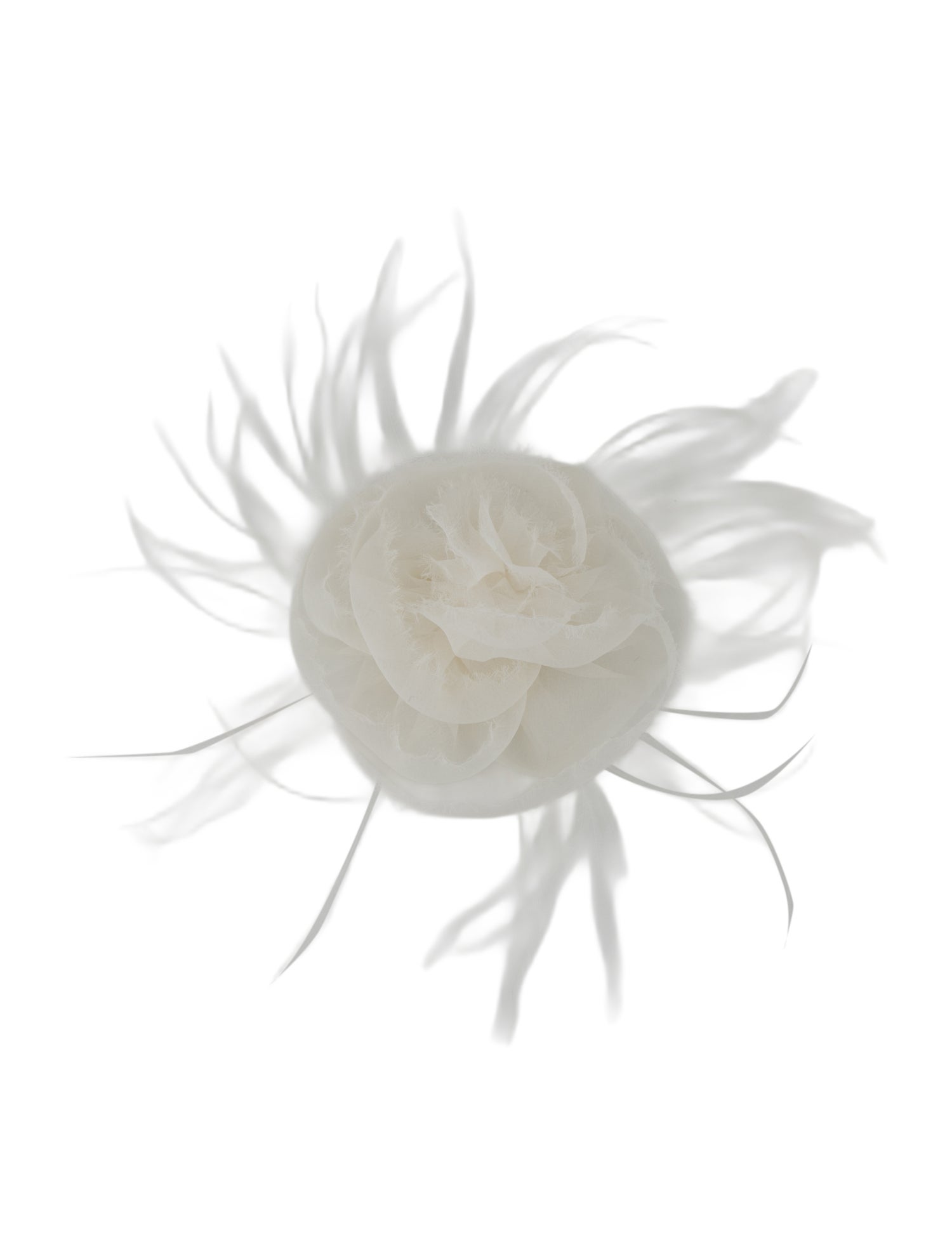 Chanel Silk & Feather Camellia Brooch