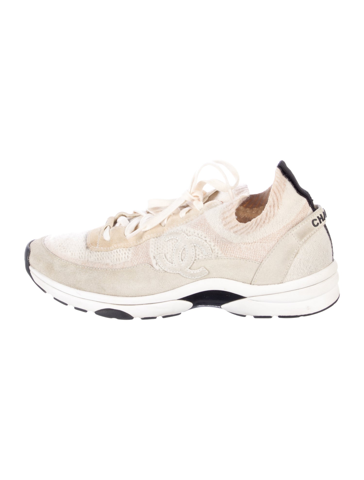 Chanel Interlocking CC Logo Leather Trim Embellishment Sneakers