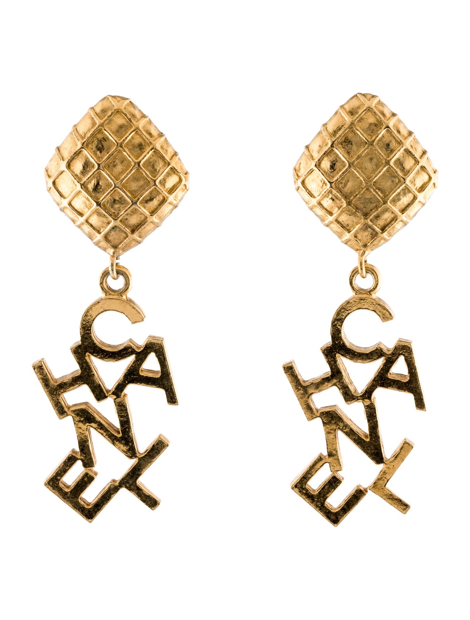 Chanel Vintage Logo Clip-On Drop Earrings