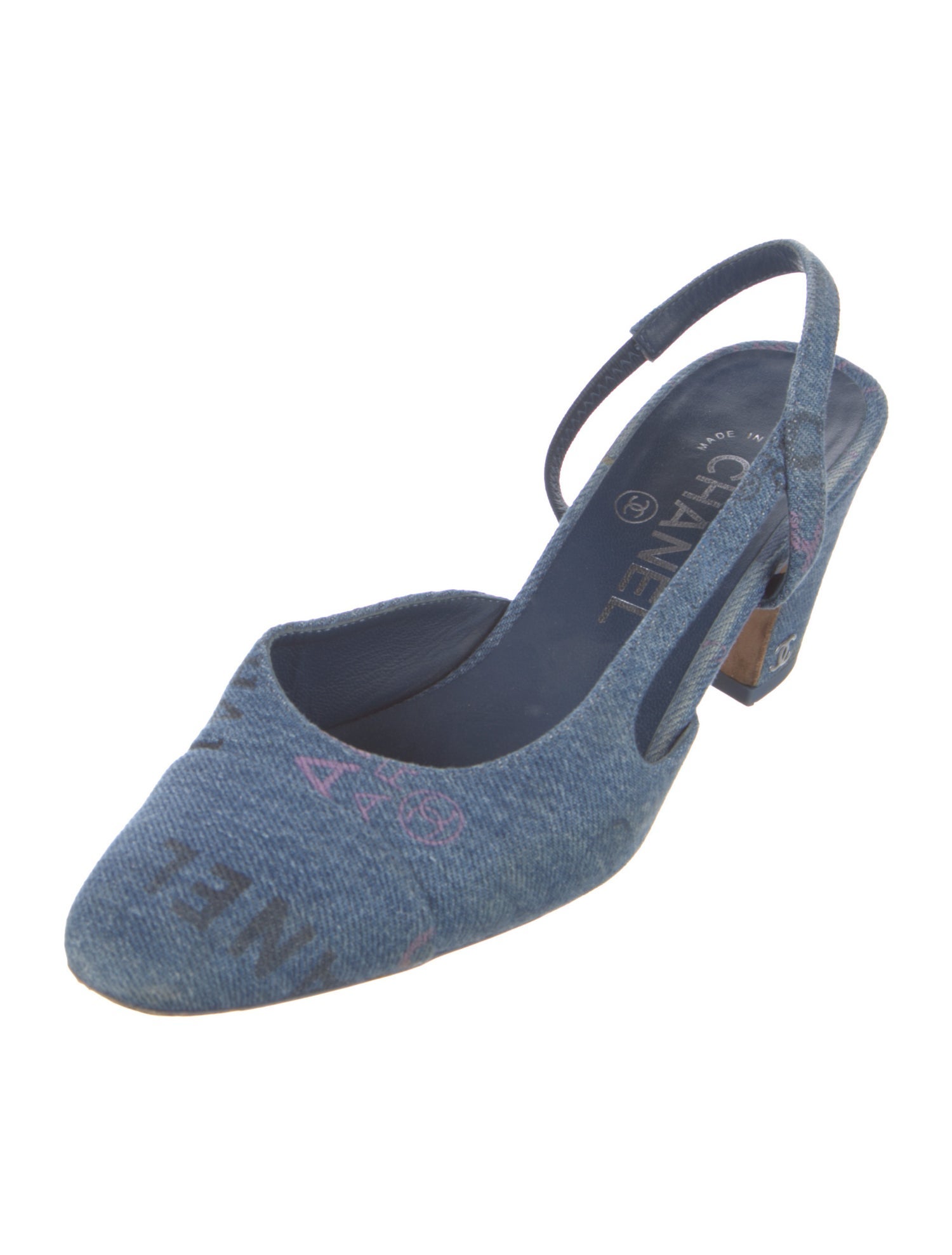 Chanel Interlocking CC Logo Denim Slingback Pumps