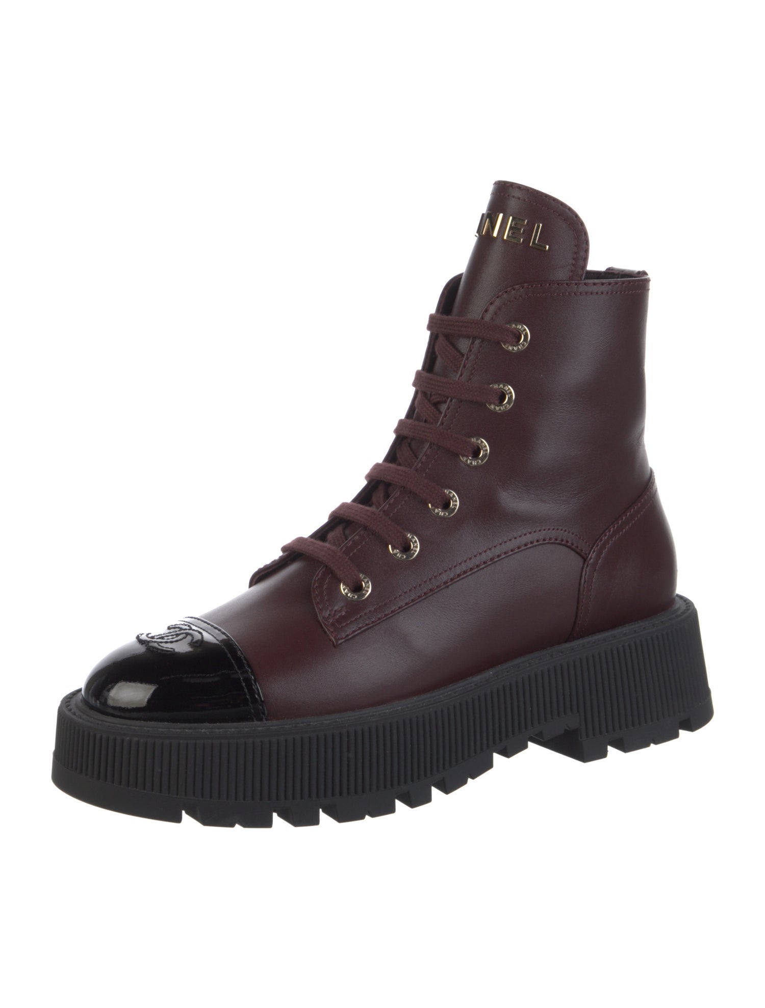 Chanel Interlocking CC Logo Leather Combat Boots