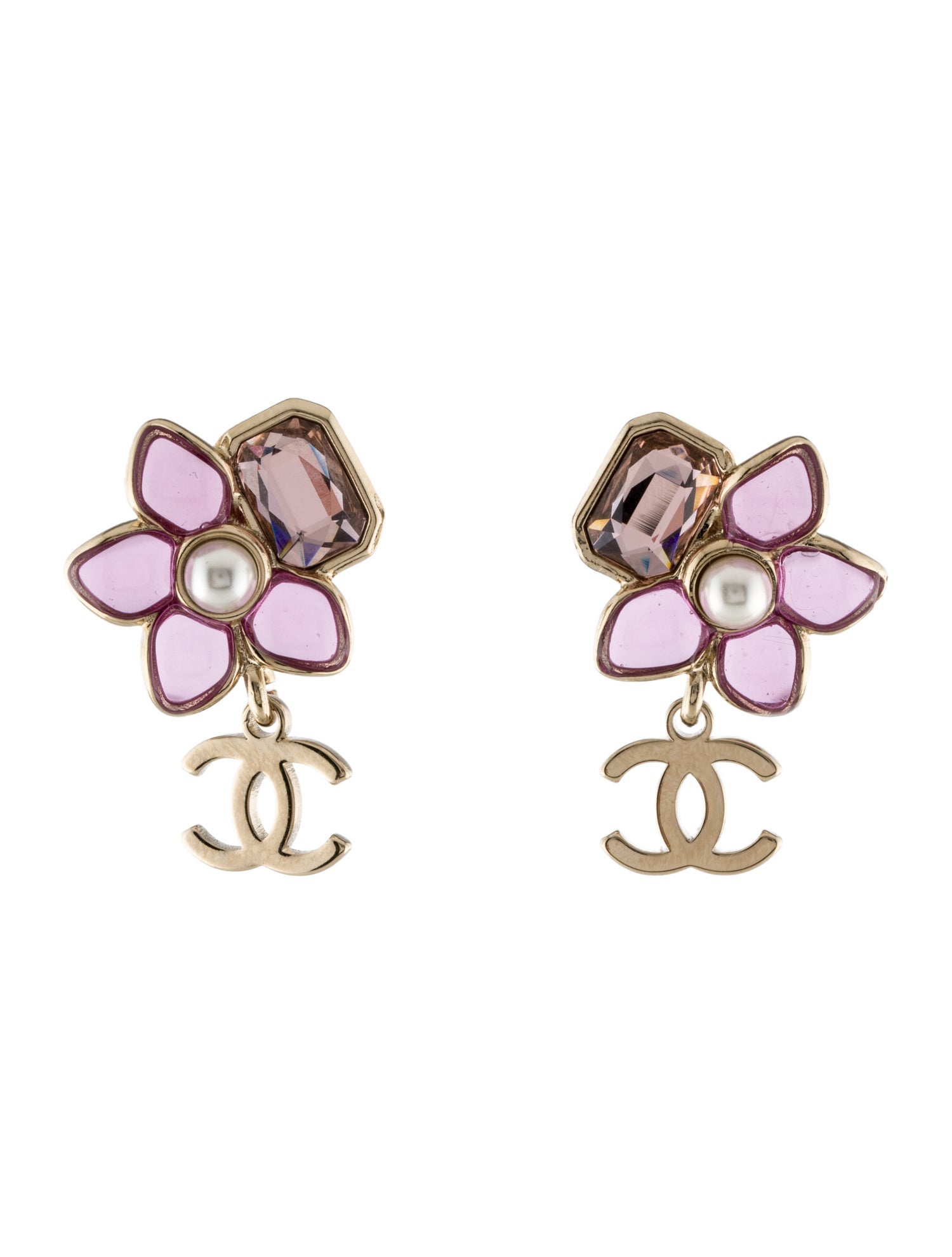 Chanel 2026 Strass, Resin & Faux Pearl Floral Earrings