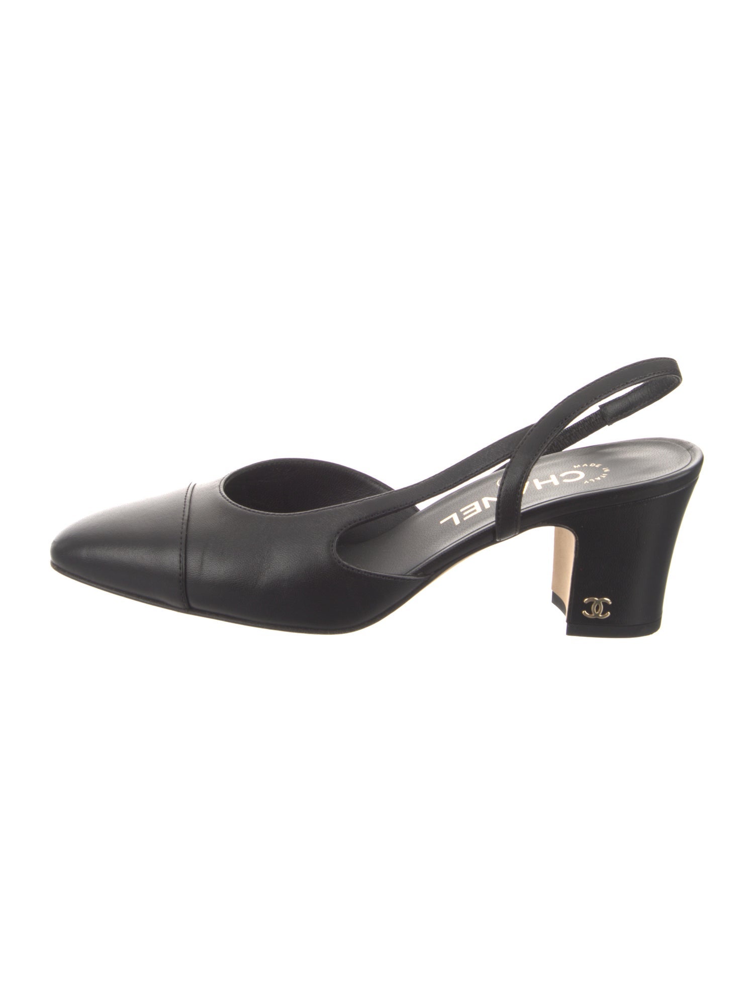 Chanel Interlocking CC Logo Leather Slingback Pumps