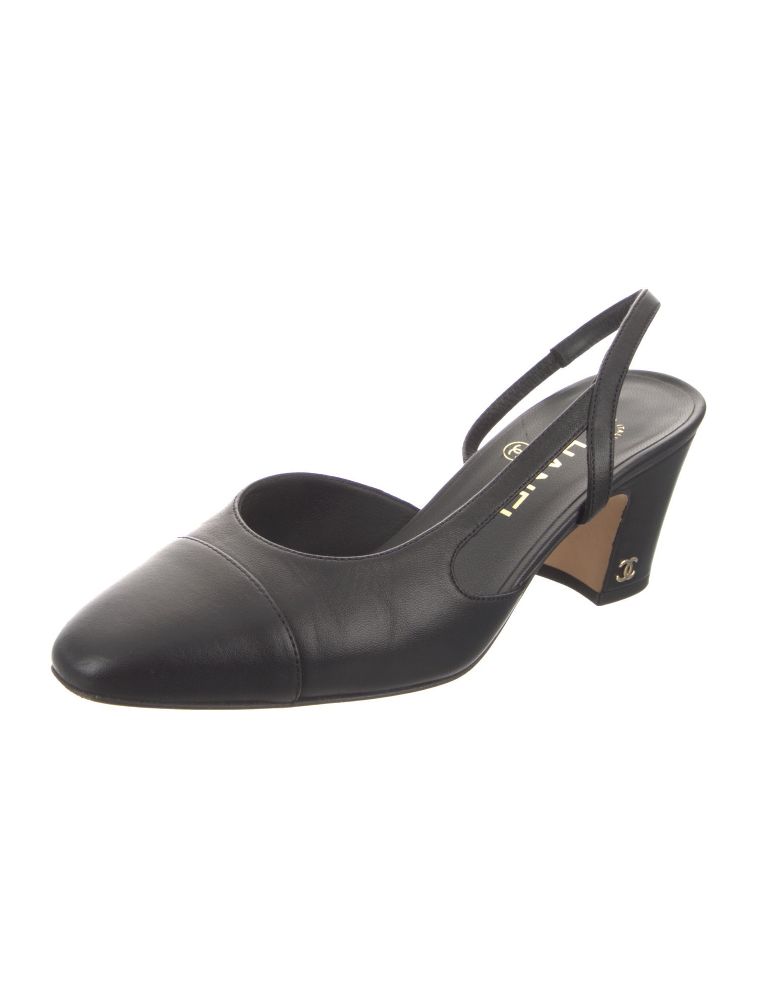 Chanel Interlocking CC Logo Leather Slingback Pumps