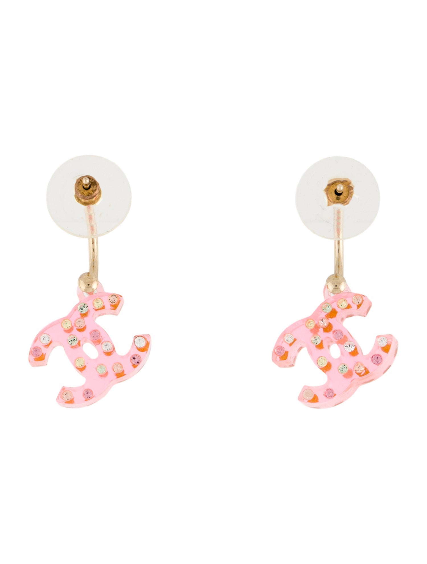 Chanel Strass & Resin CC Drop Earrings