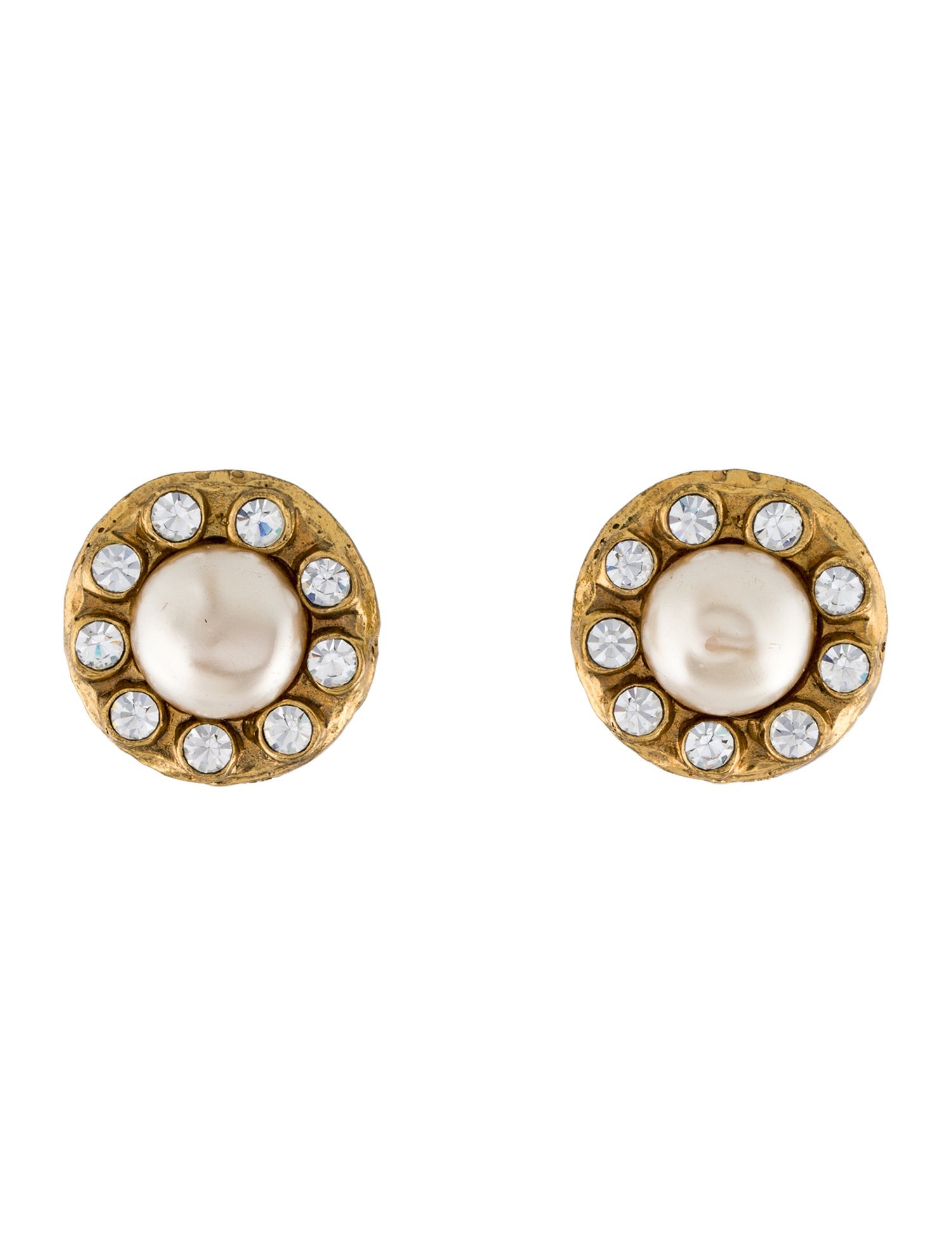 Chanel Vintage Faux Pearl & Strass Clip-On Earrings