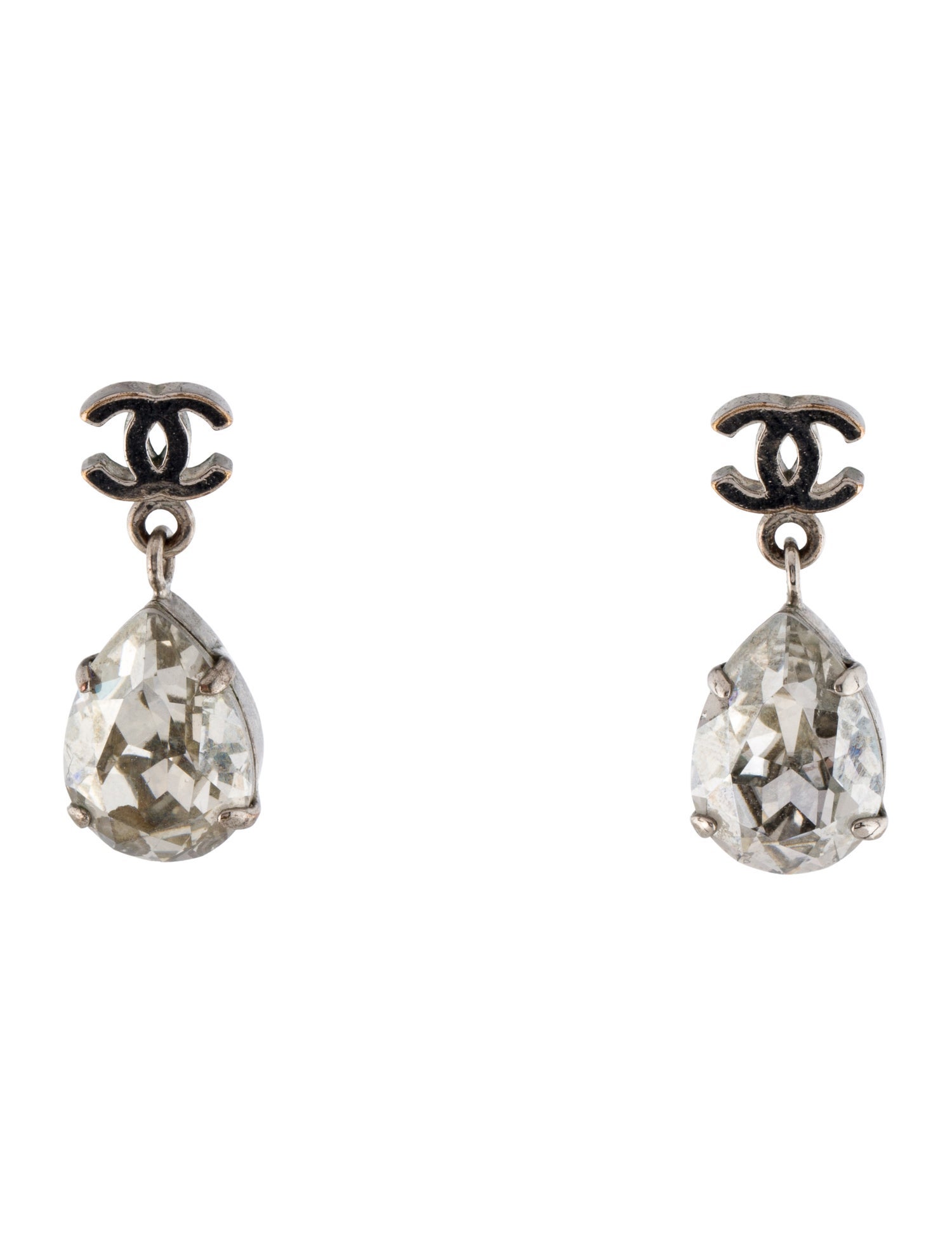 Chanel Strass CC Teardrop Drop Earrings