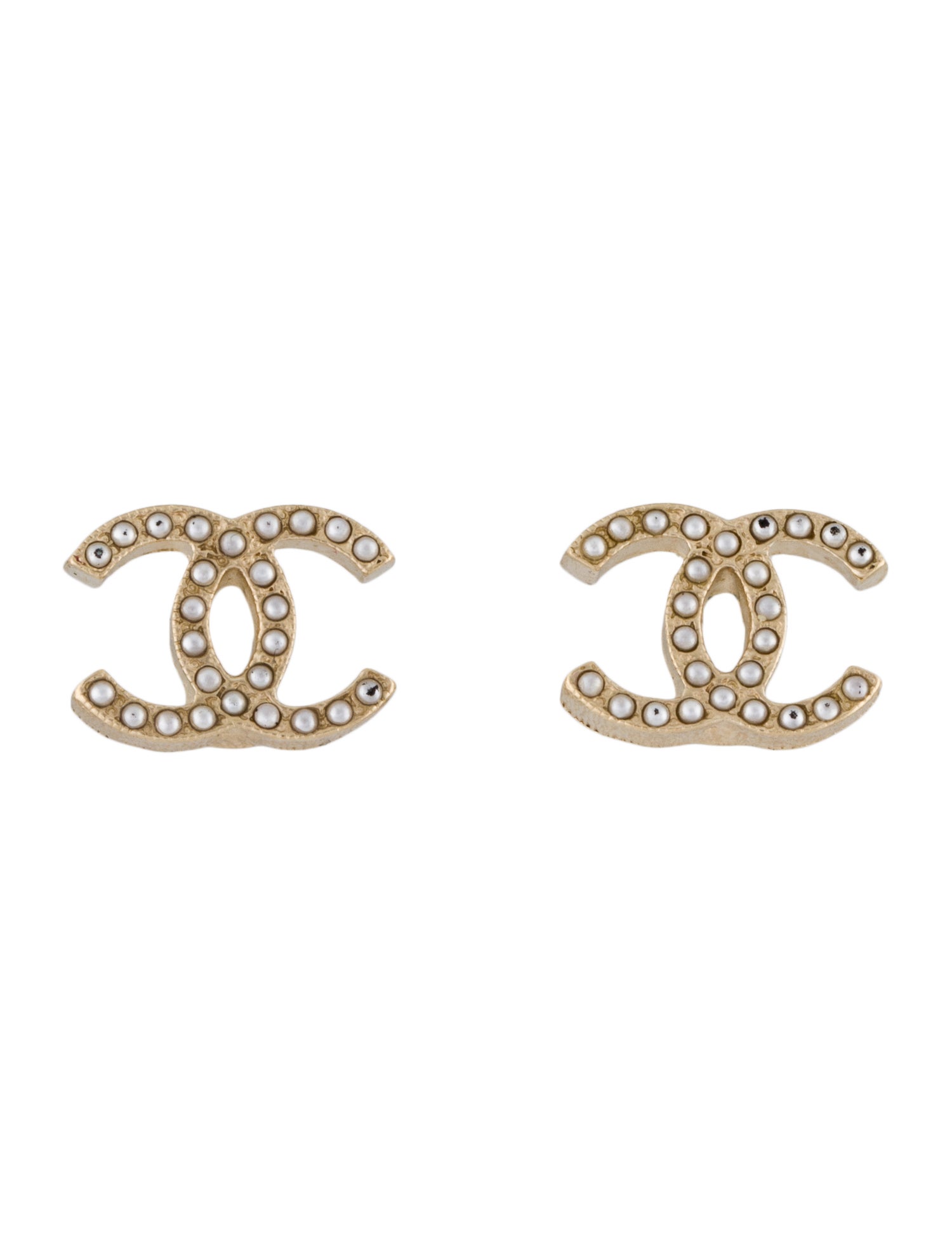 Chanel Faux Pearl CC Stud Earrings