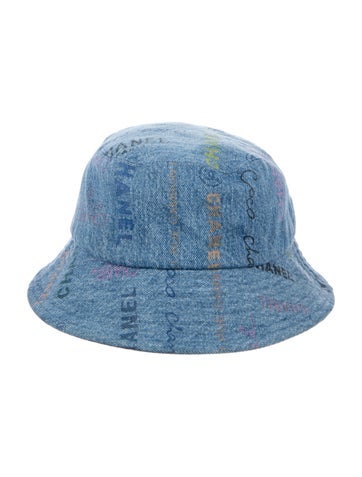 Pre-owned Chanel Denim Logo Bucket Hat In Blue