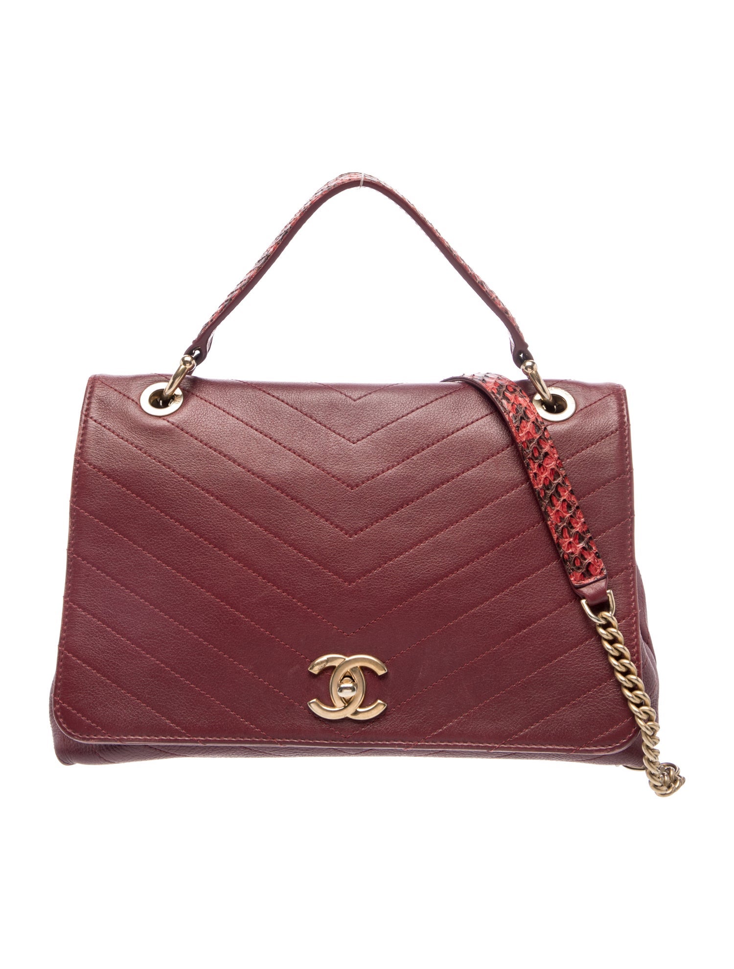 Chanel Medium Python-Trimmed Chevron Chic Top Handle Bag